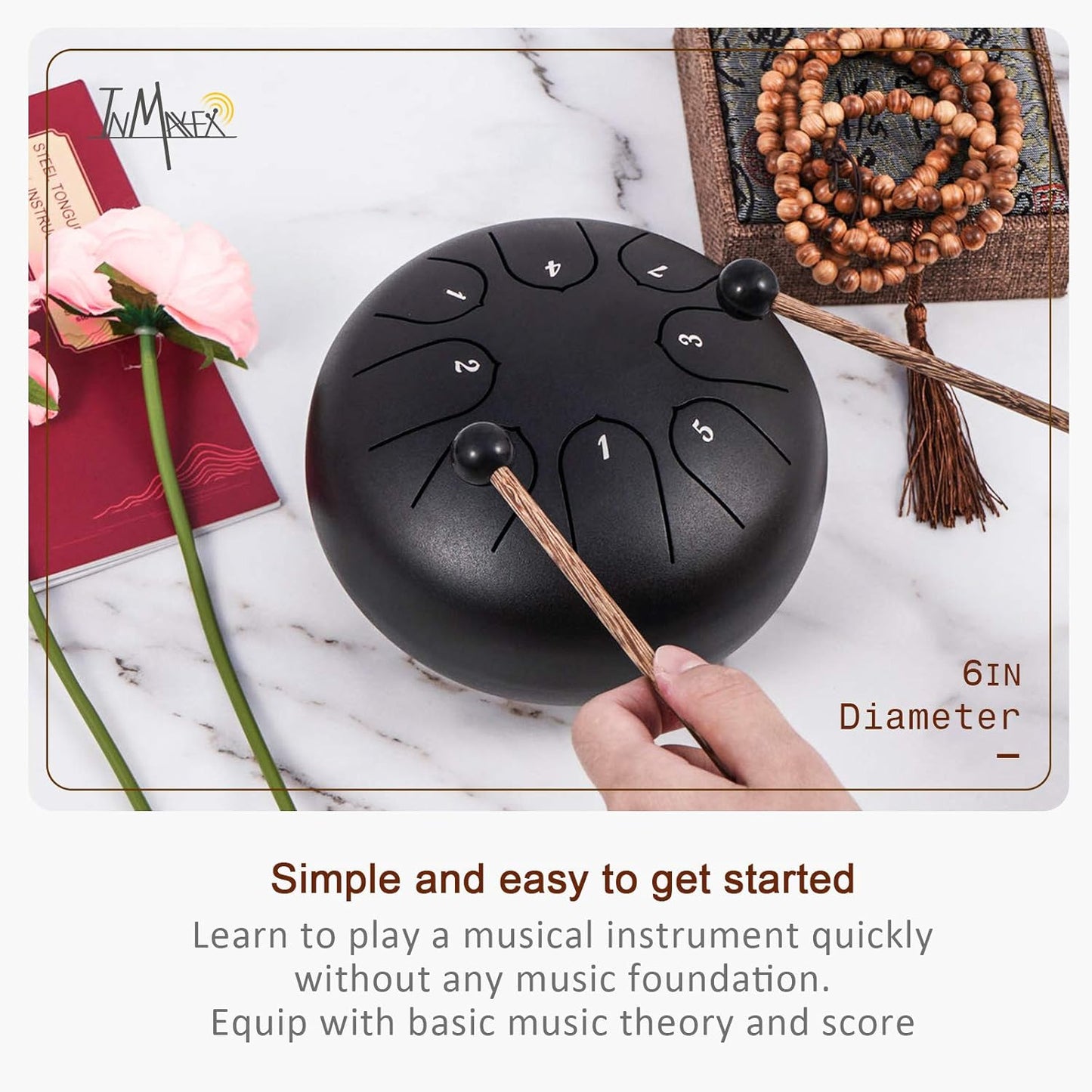 INMAKER 6‑inch 8‑Note C‑Key Steel Tongue Drum • Meditation • Yoga • Music Gift Set