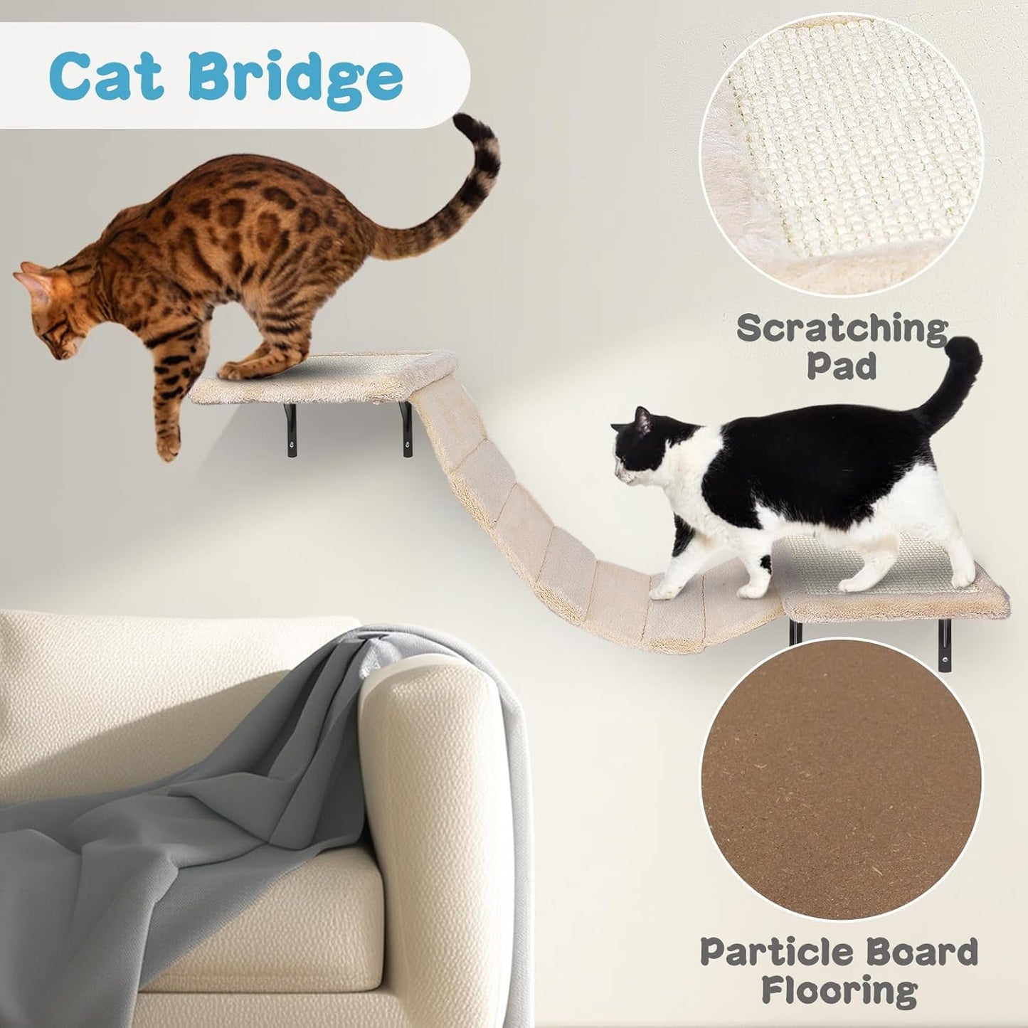 MASTERTOP 4‑in‑1 Wall Mounted Cat Furniture Set – Climbing, Scratch & Perch