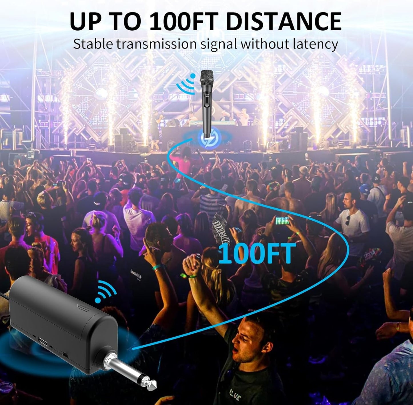 Aveek V8 Wireless Karaoke Mic System – 2 Handheld Mics + Rechargeable Receiver