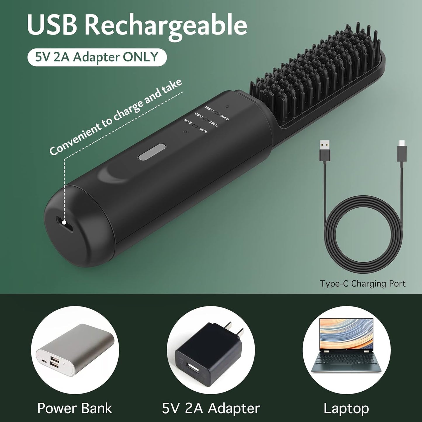 REHOYO Cordless Beard Straightener Brush | 3 Temps, Anti-Scald, Rechargeable