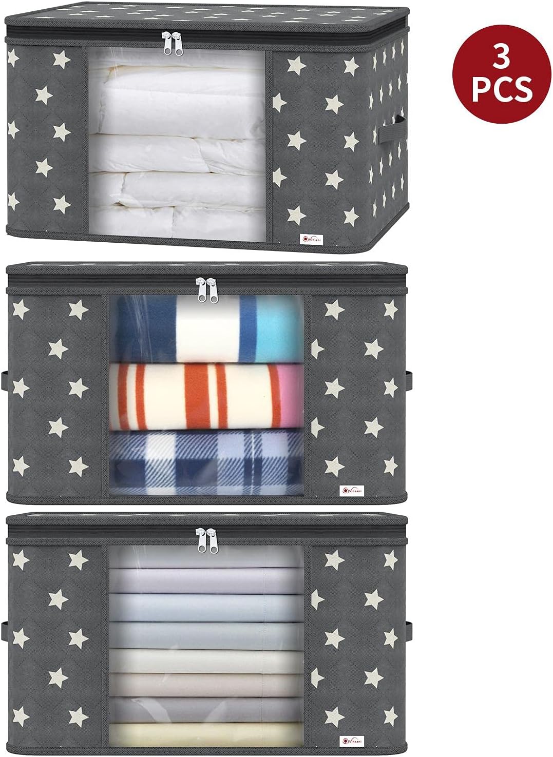 Clothes Storage Bags Large Capacity Double Zipper Clear Window 3 Pack