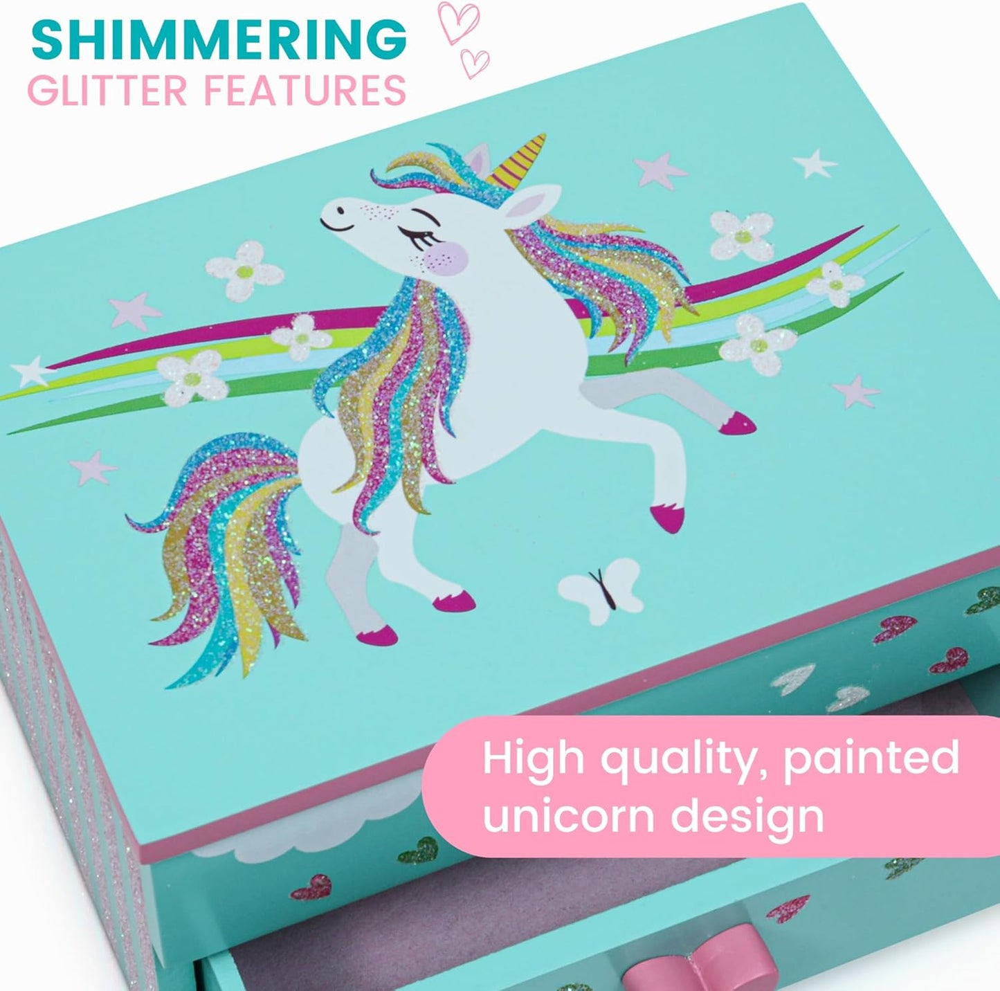 Unicorn Musical Jewellery Box for Girls + Charm Bracelet | Magic Gift