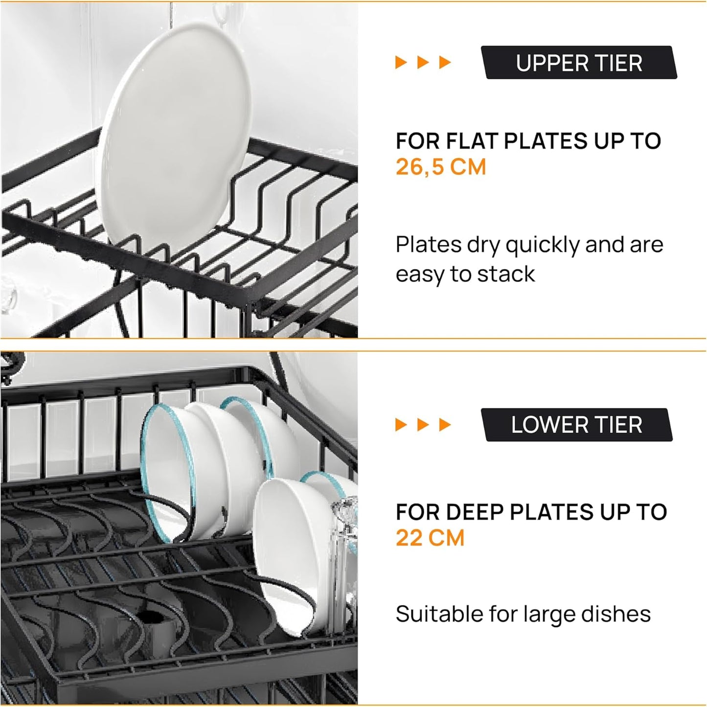 WOWZILLA 2-Tier Black Stainless Steel Dish Drainer – Space-Saving & Rust-Proof