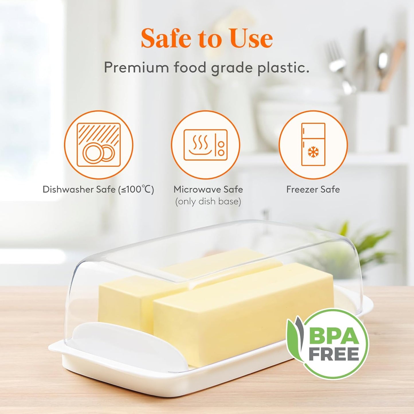 Lifewit Butter Dish with Lid for Countertop, Extra Large Plastic Butter Holder Container