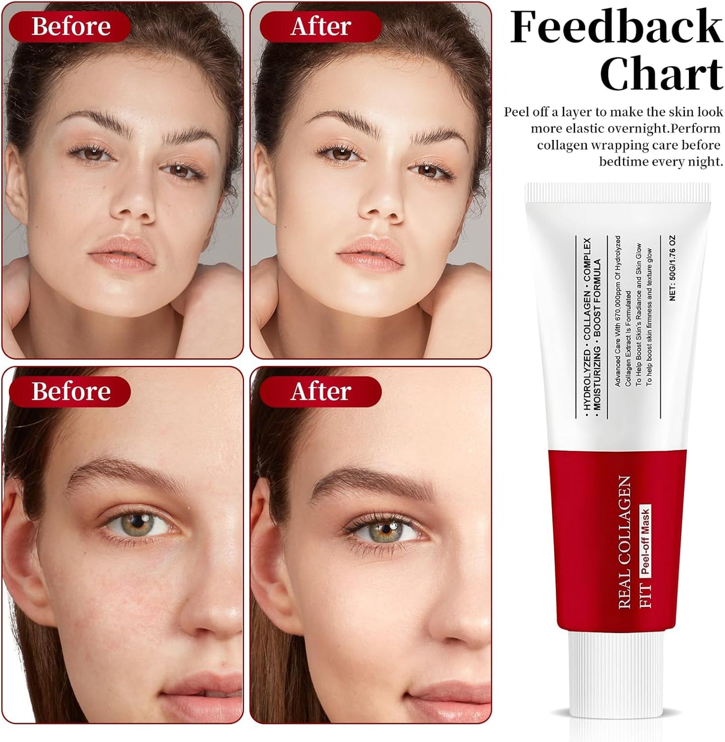 LuGirlre Collagen Peel‑Off Face Mask 2‑Pack – Hydrating & Firming “Glass Skin”