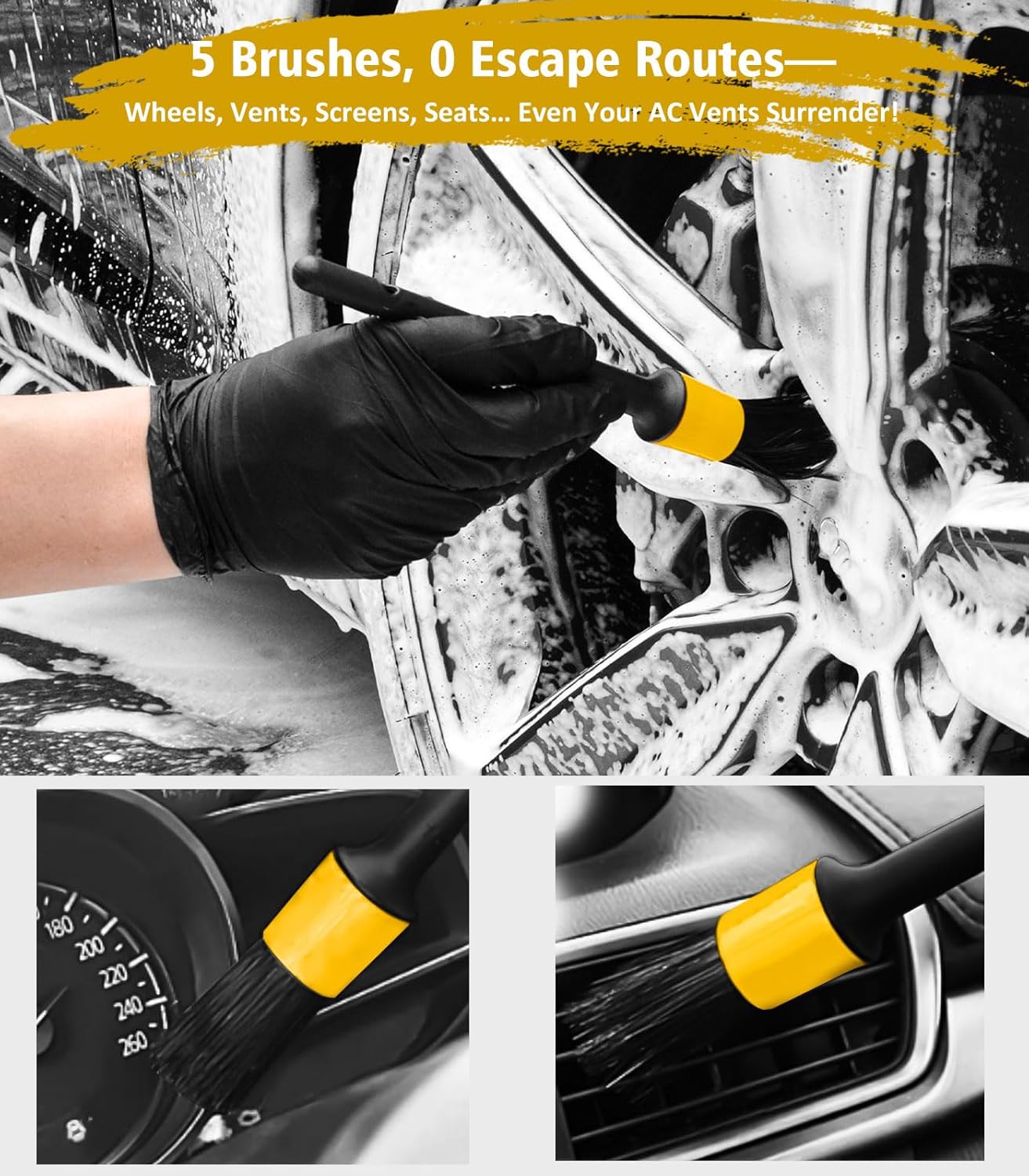 YeewayVeh 8-Piece Extendable Car Wash Kit – Soft Mop & Brushes for Scratch Free Shine