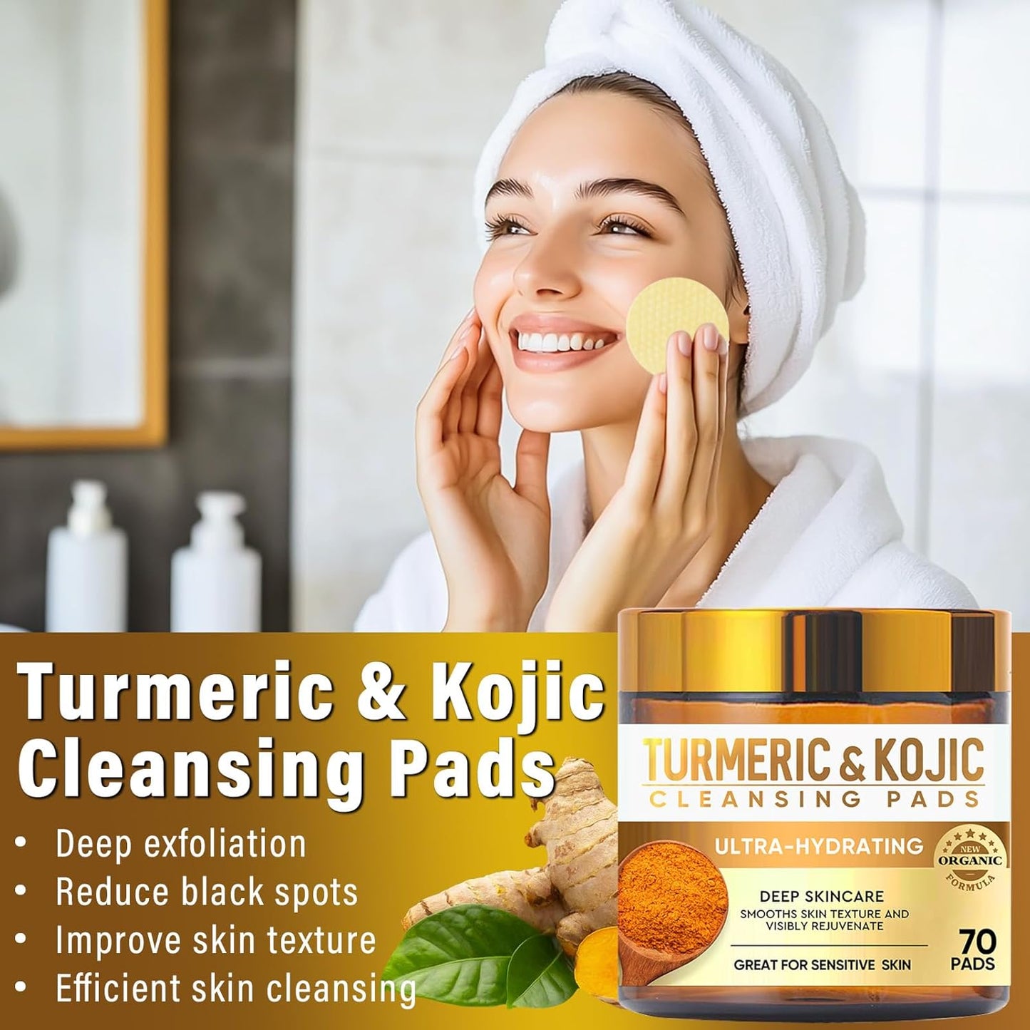 Turmeric Kojic Acid Pads – Brightening Daily Exfoliating Skincare for Radiant Skin