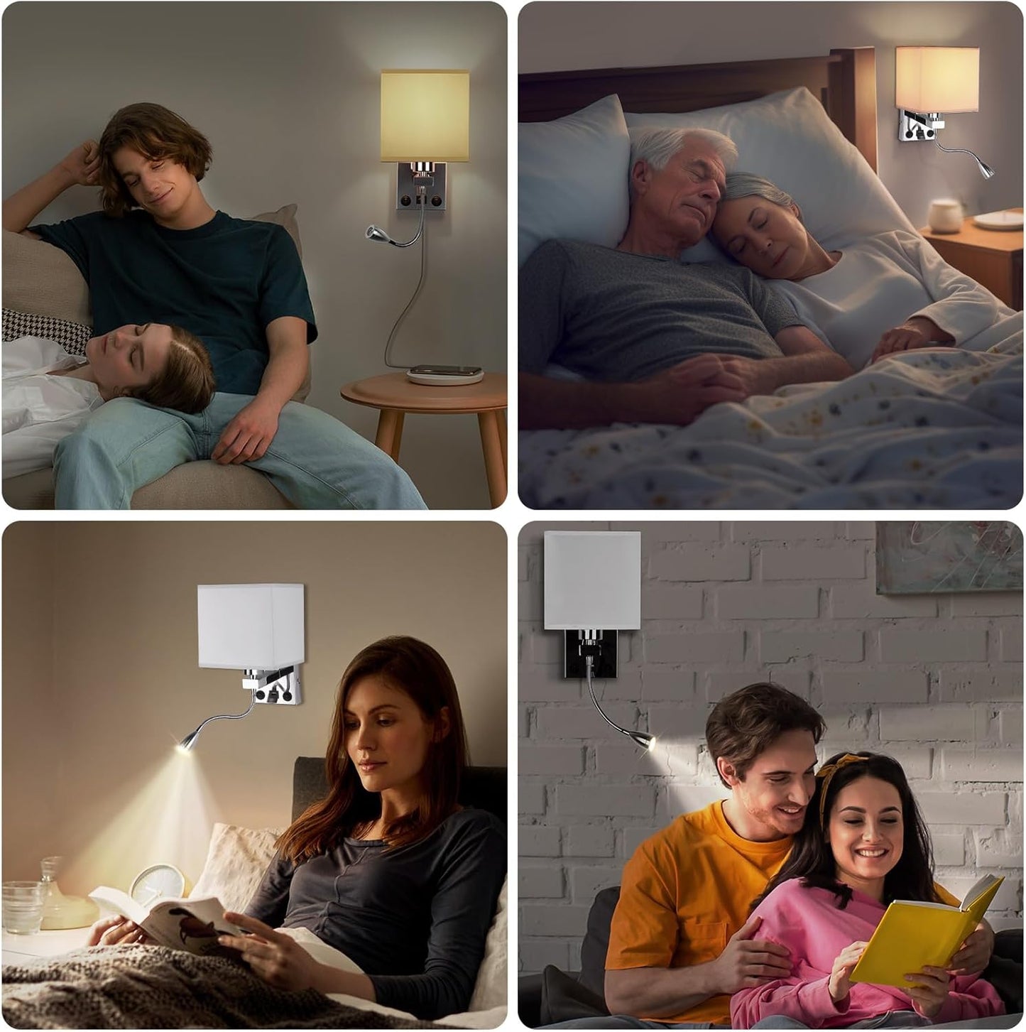 ALLOMN LED Bedside Wall Light Dual Switch USB Reading Lamp Polished Chrome