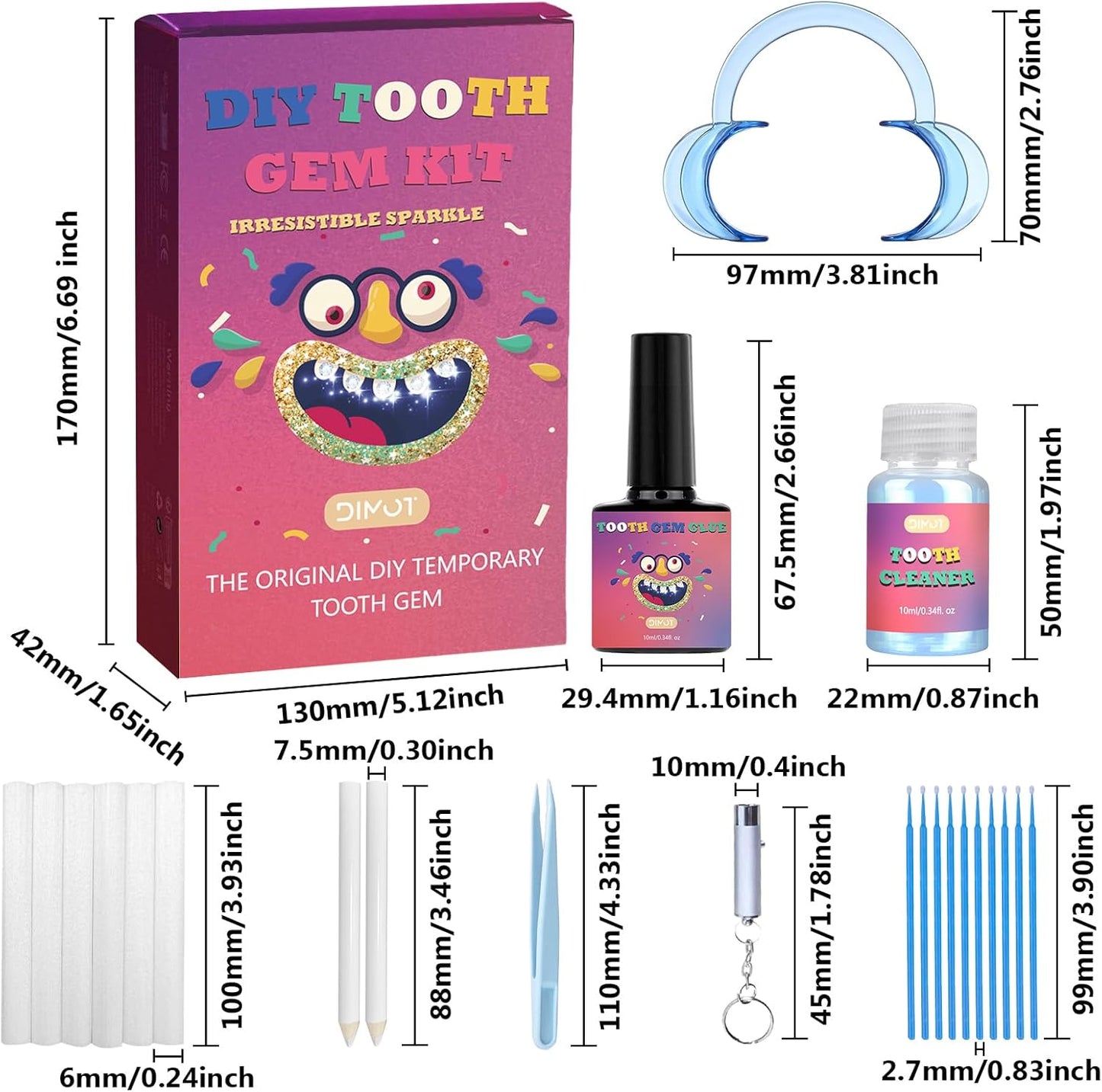 Tseriact DIY Tooth Gem Kit – 125 Sparkling Crystals, Applicators & Adhesive