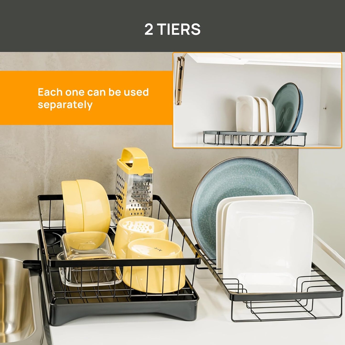 WOWZILLA 2-Tier Black Stainless Steel Dish Drainer – Space-Saving & Rust-Proof