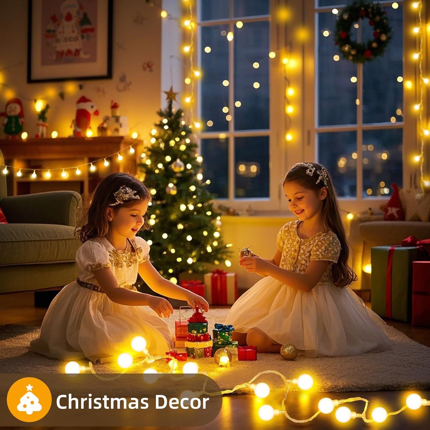 JXLEDAYY 12 m 100‑LED Waterproof Globe Fairy Lights – Warm White, Remote & 8 Modes