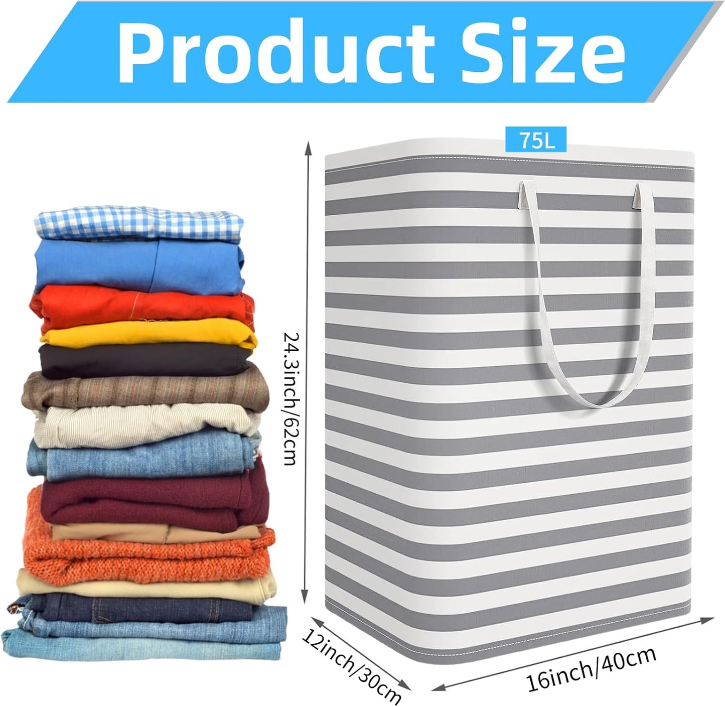 DONGDA 75L Large Collapsible Laundry Basket Waterproof Linen Storage Hamper