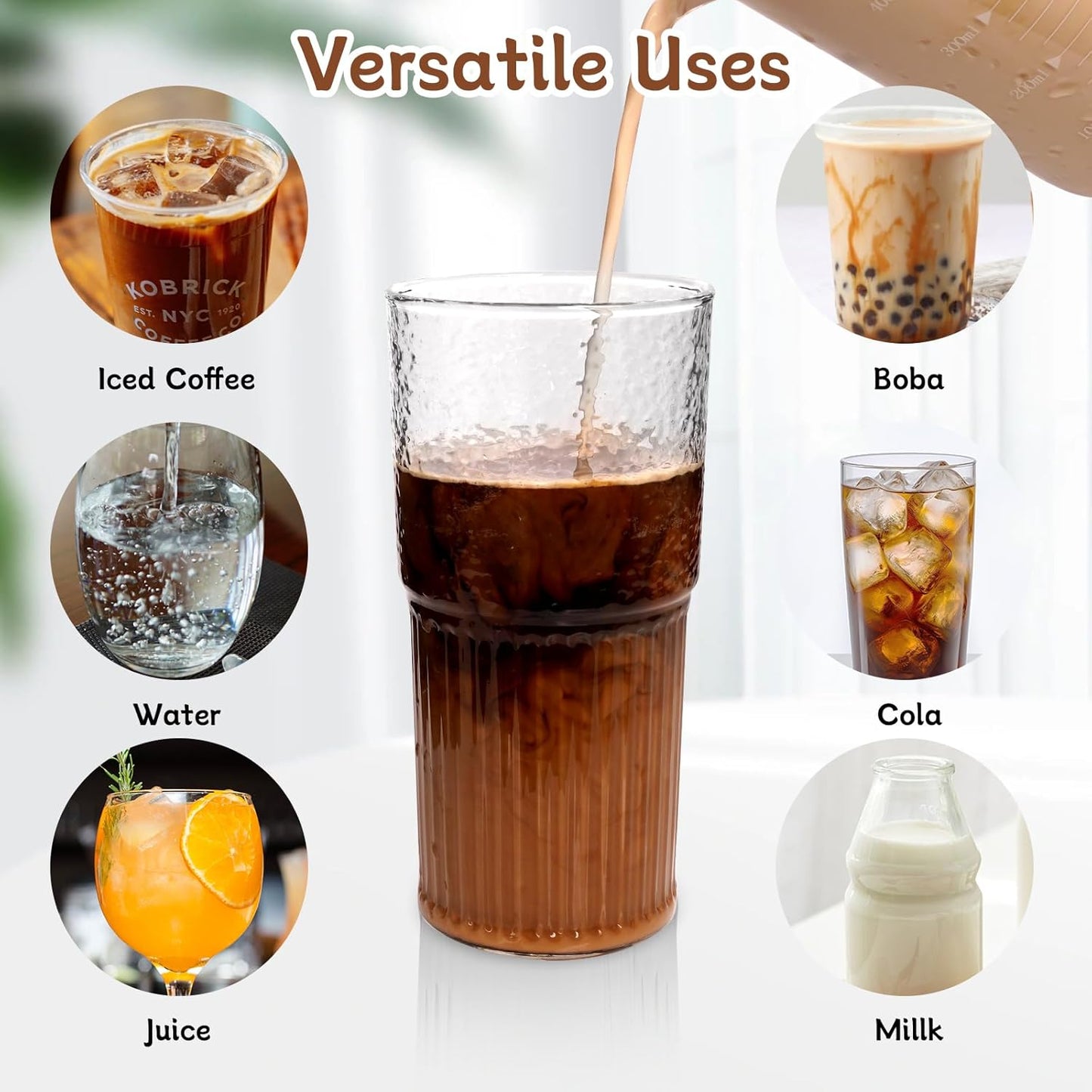 ANOTION 22oz Glass Tumbler Set with Bamboo Lids & Straws – Durable, Eco‑Friendly