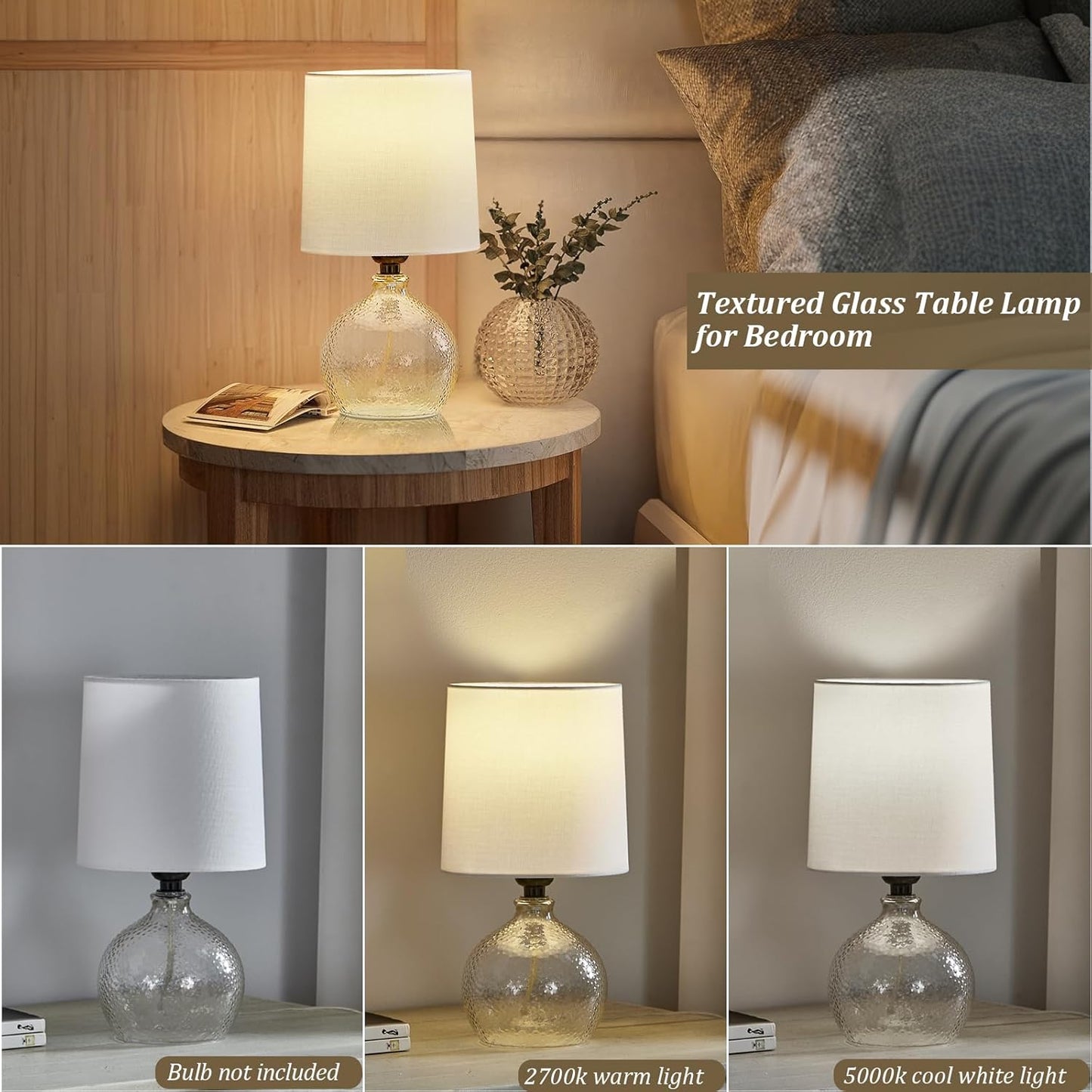 GyroVu Set of 2 Glass Table Lamps with White Fabric Shades – Modern Ambient