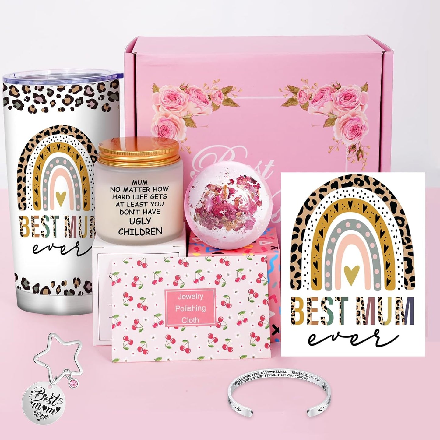 AYGE 7‑Piece Mother’s Day Gift Set – Insulated Tumbler, Candle, Bath Bomb & Keepsakes