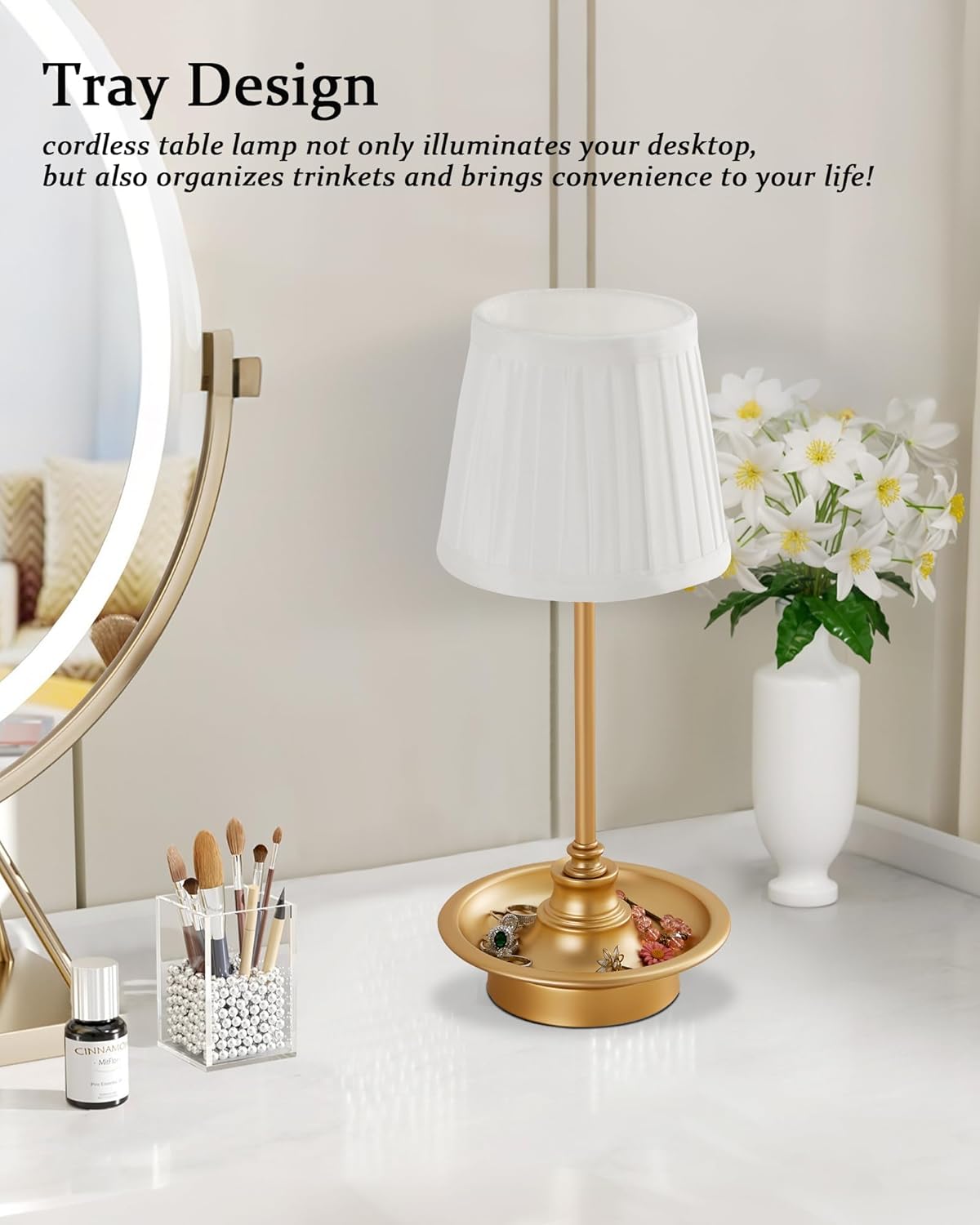 GyroVu Cordless Table Lamp Rechargeable LED Touch Fabric Shade – UK Lighting