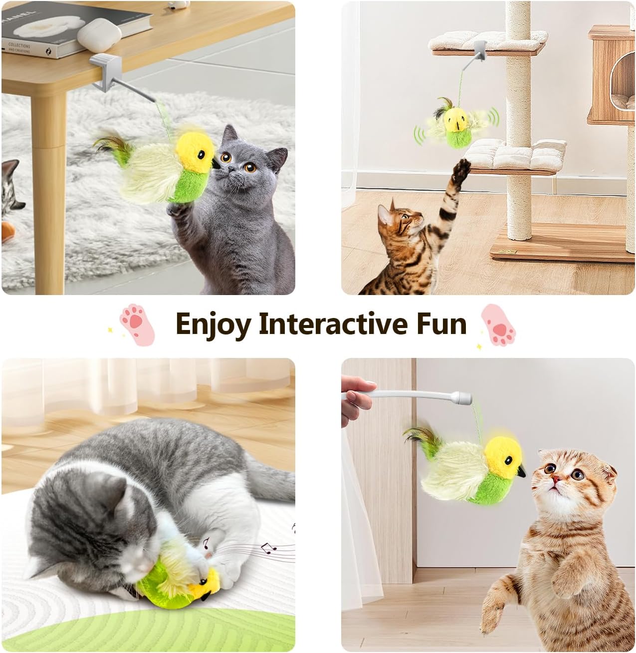 Migipaws Rechargeable Flapping Bird Cat Toy w/ Catnip – Interactive Indoor Kitten Fun