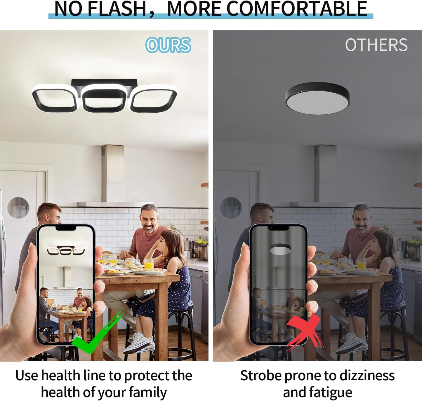EIDISUNY 3‑Rectangle LED Ceiling Light 33W Cool White Modern Black/White