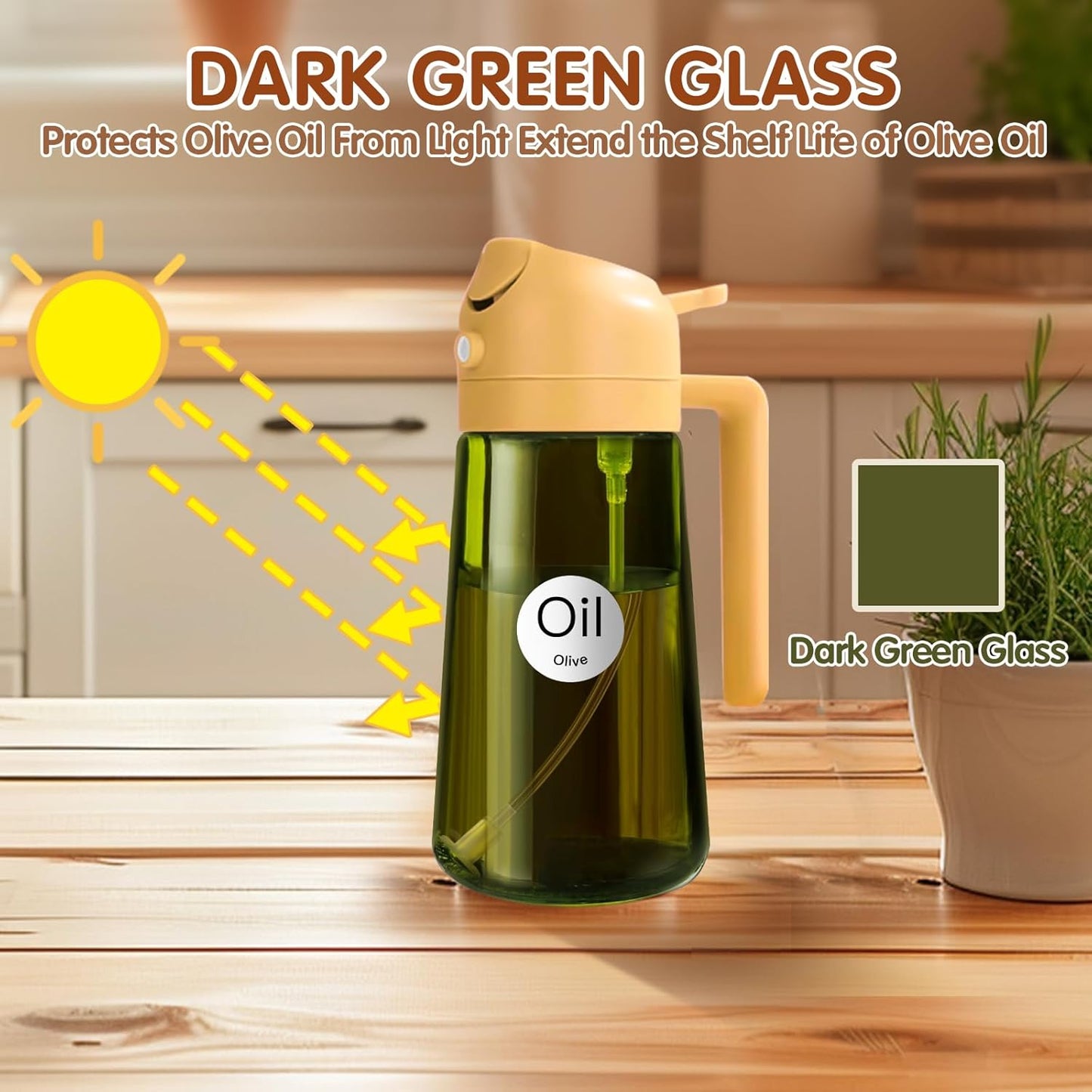 YARRAMATE 16oz Light‑Blocking Dark Green Oil Sprayer ‑ 2‑in‑1 Spray & Pour Bottle