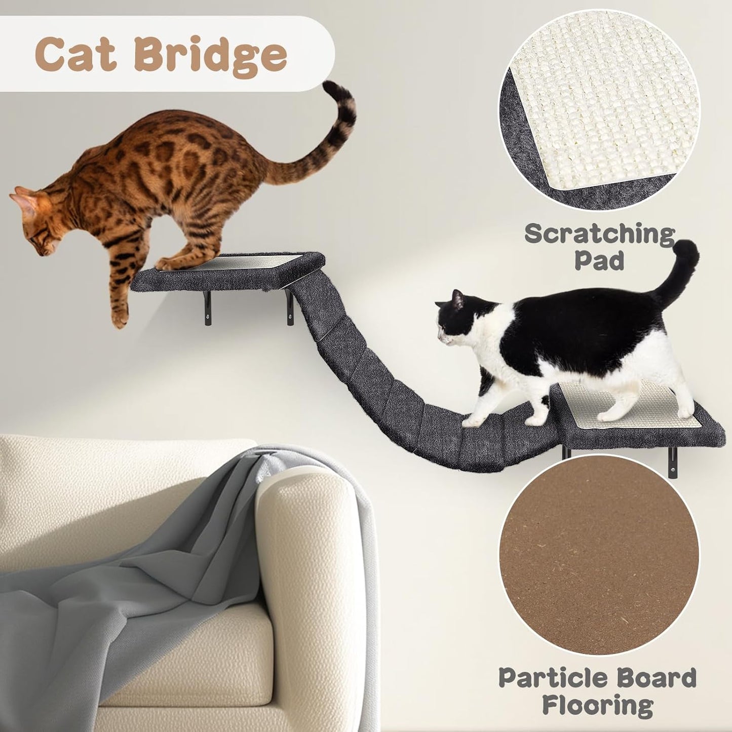 MASTERTOP 4‑in‑1 Cat Climbing Frame Set – Wall Mounted Cat Tree / Shelves / Scratcher