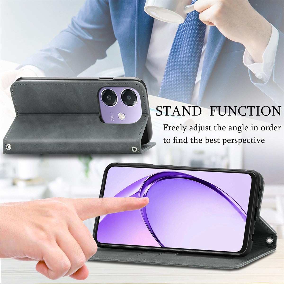 OPPO A60 5G / A40 4G Wallet Case PU Leather Magnetic Flip Cover B0DGQHZ99Q