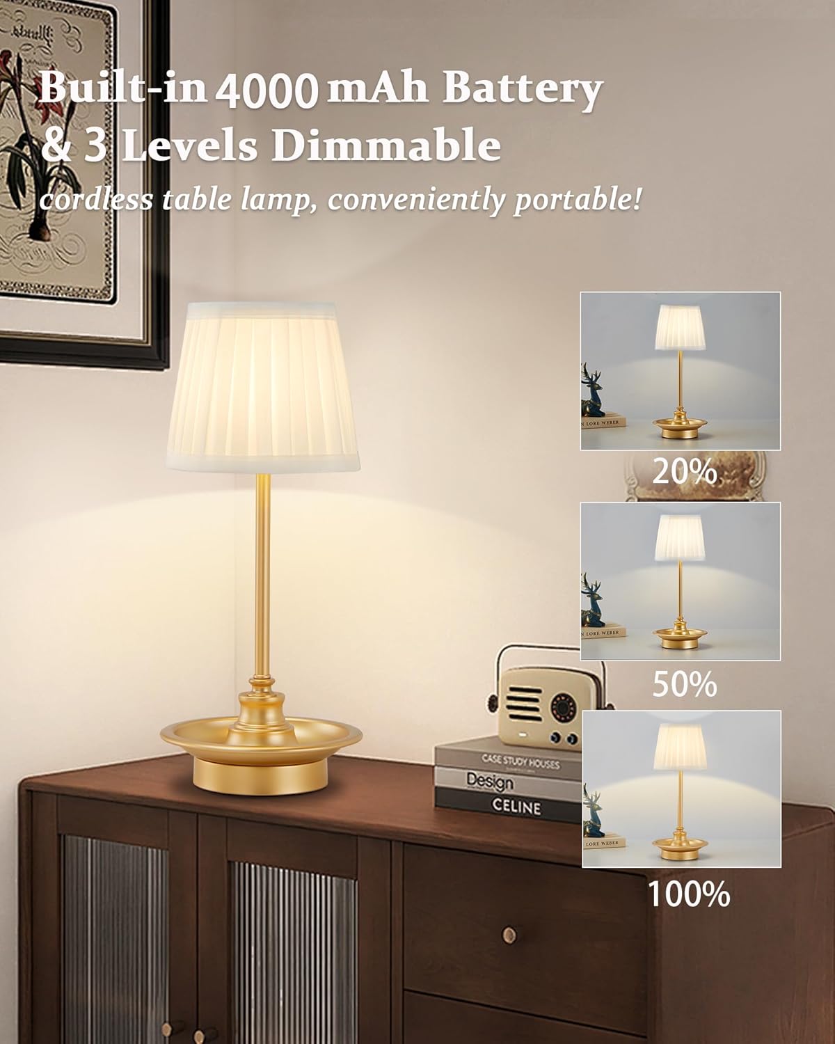 GyroVu Cordless Table Lamp Rechargeable LED Touch Fabric Shade – UK Lighting