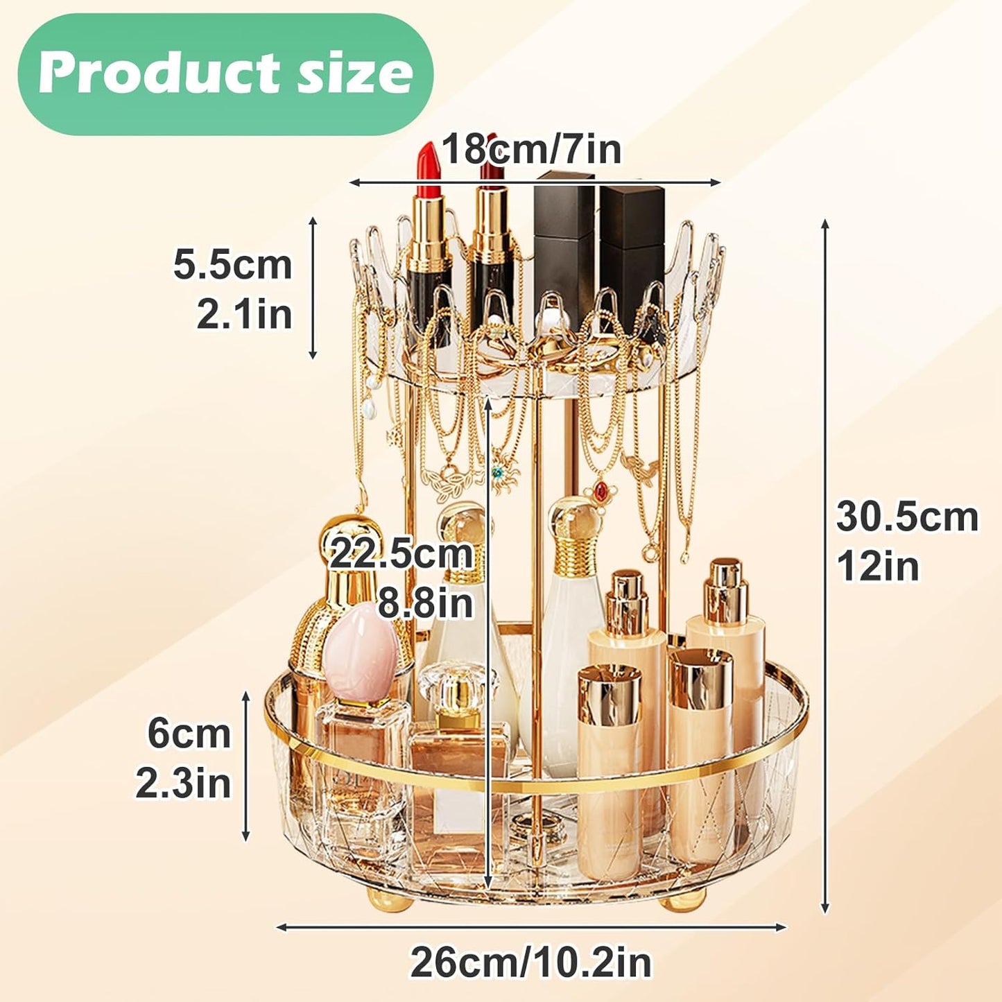 2-Tier 360° Rotating Makeup Organiser – Clear Vanity Storage for Skincare & Cosmetics