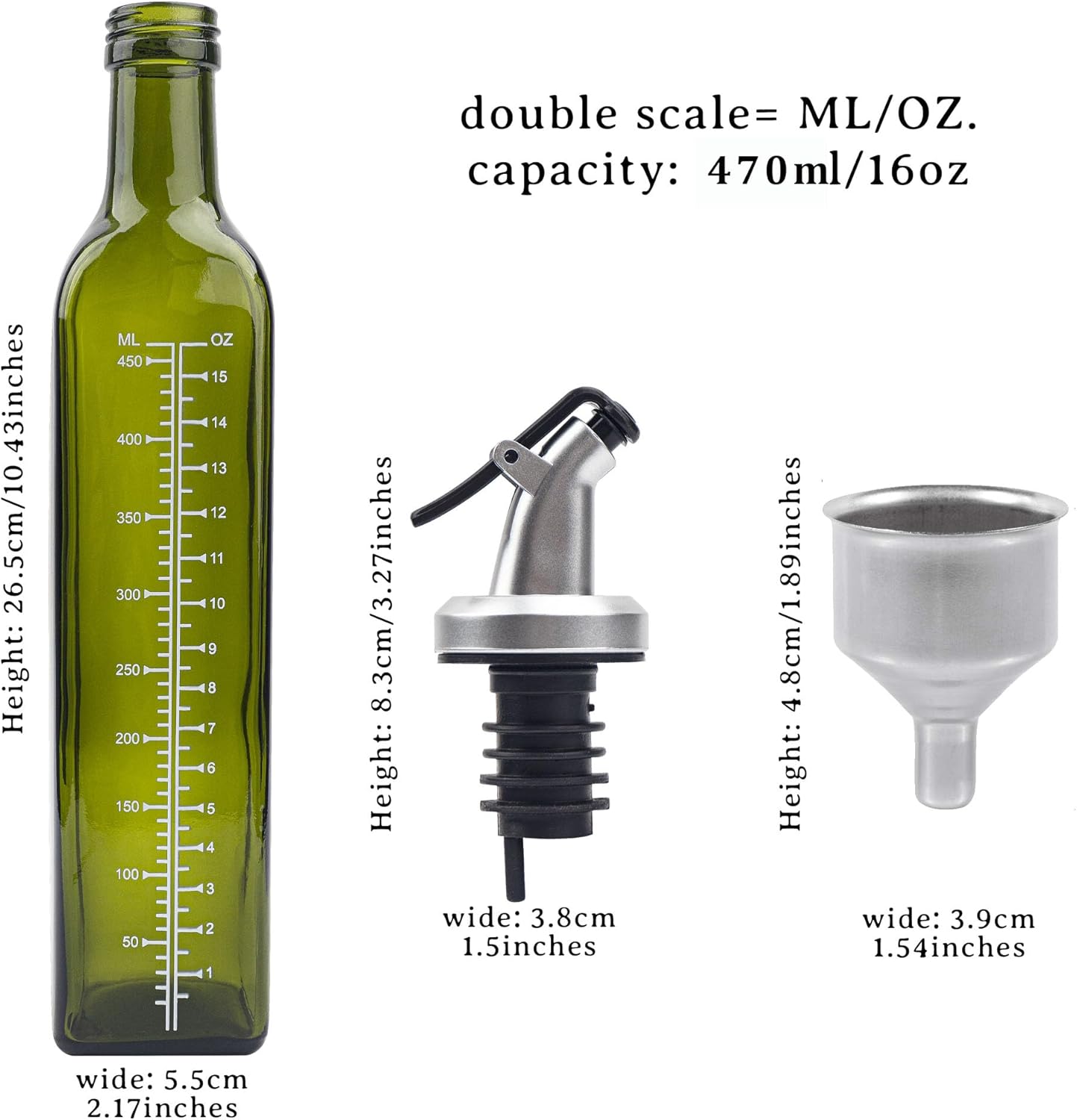 Ezebesta 470ml Lead-free Extra Virgin Olive Oil Glass Dispensers with Nozzles and Customized Elegant Labels