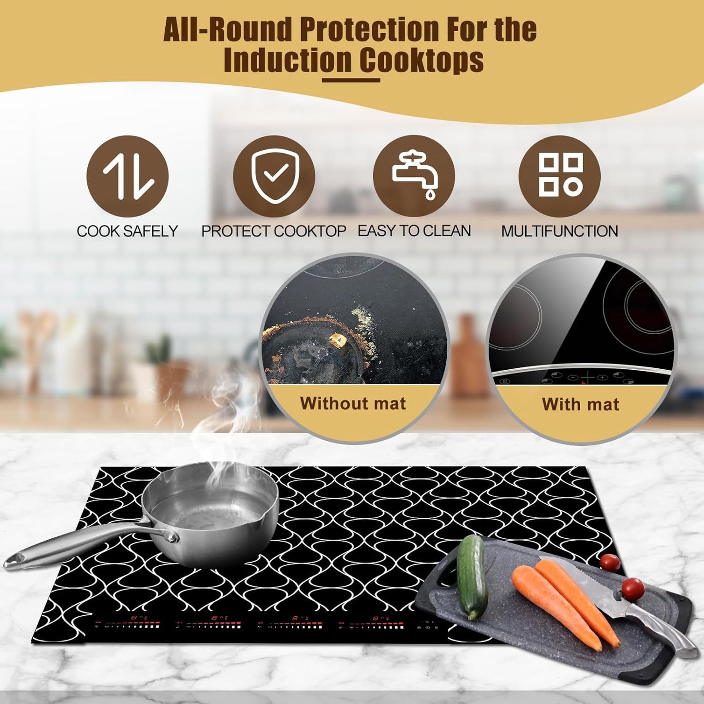 KitchenRaku Magnetic Induction Hob Protector Mat 61×53 cm – Silicone Cover