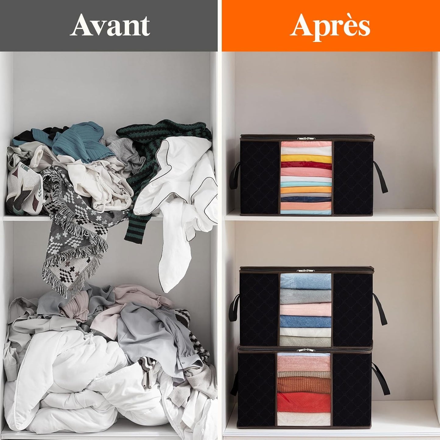 Lifewit Set of 6 Clothes Storage Bags, 60L Foldable Organizer for Clothes & Blankets