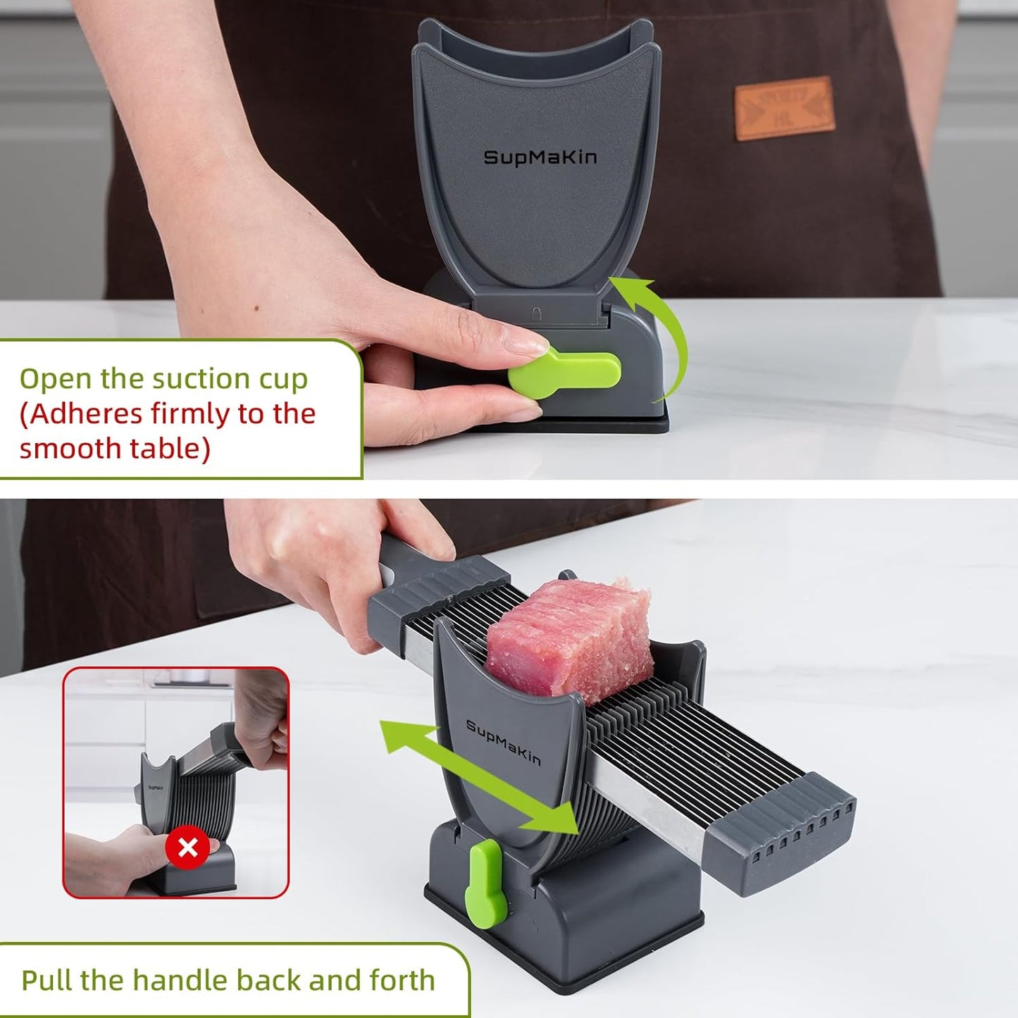 SupMaKin 17‑in‑1 Manual Fresh Meat Slicer – Adjustable 2/4 mm, Uniform Cuts for Jerky