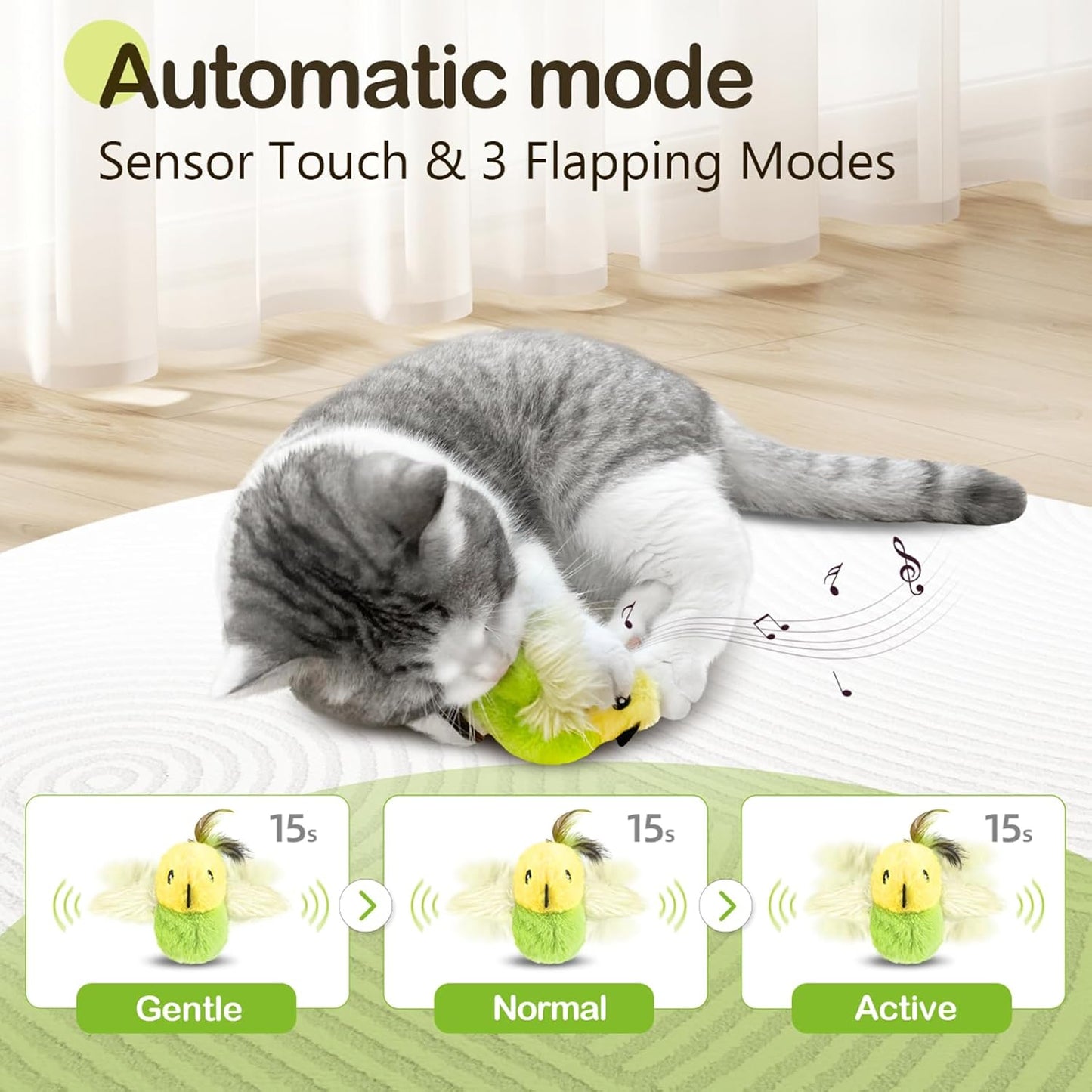 Migipaws Rechargeable Flapping Bird Cat Toy w/ Catnip – Interactive Indoor Kitten Fun