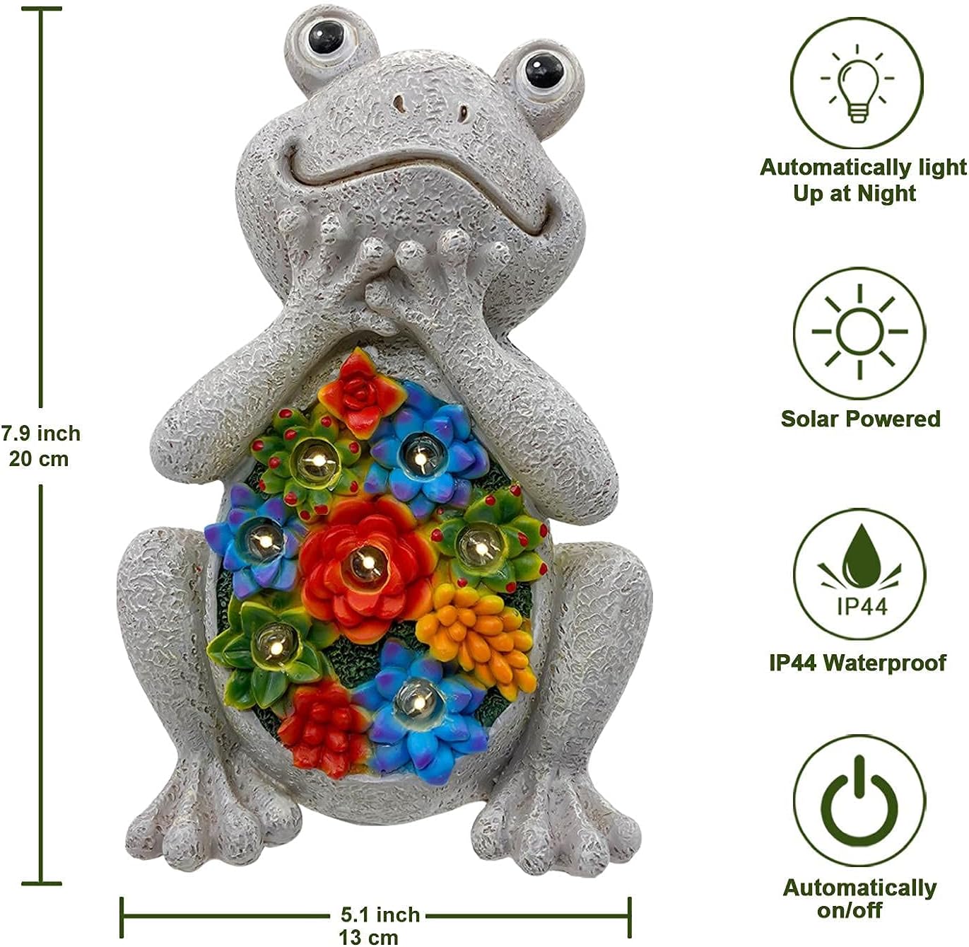 Goodeco Solar Garden Frog LED Light Statue with Succulent Planter – 20 cm