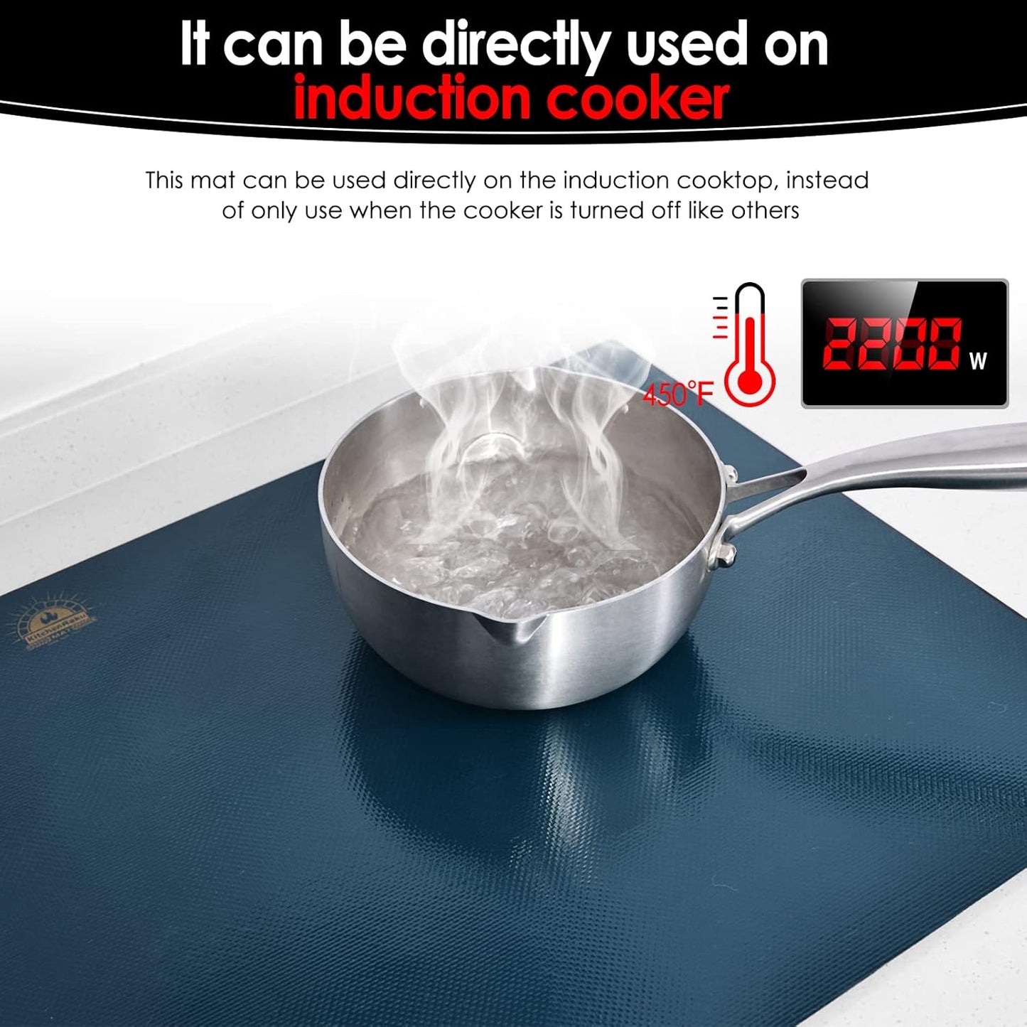 Large Navy Silicone Induction Hob Protector Mat Magnetic 61x53cm Cover