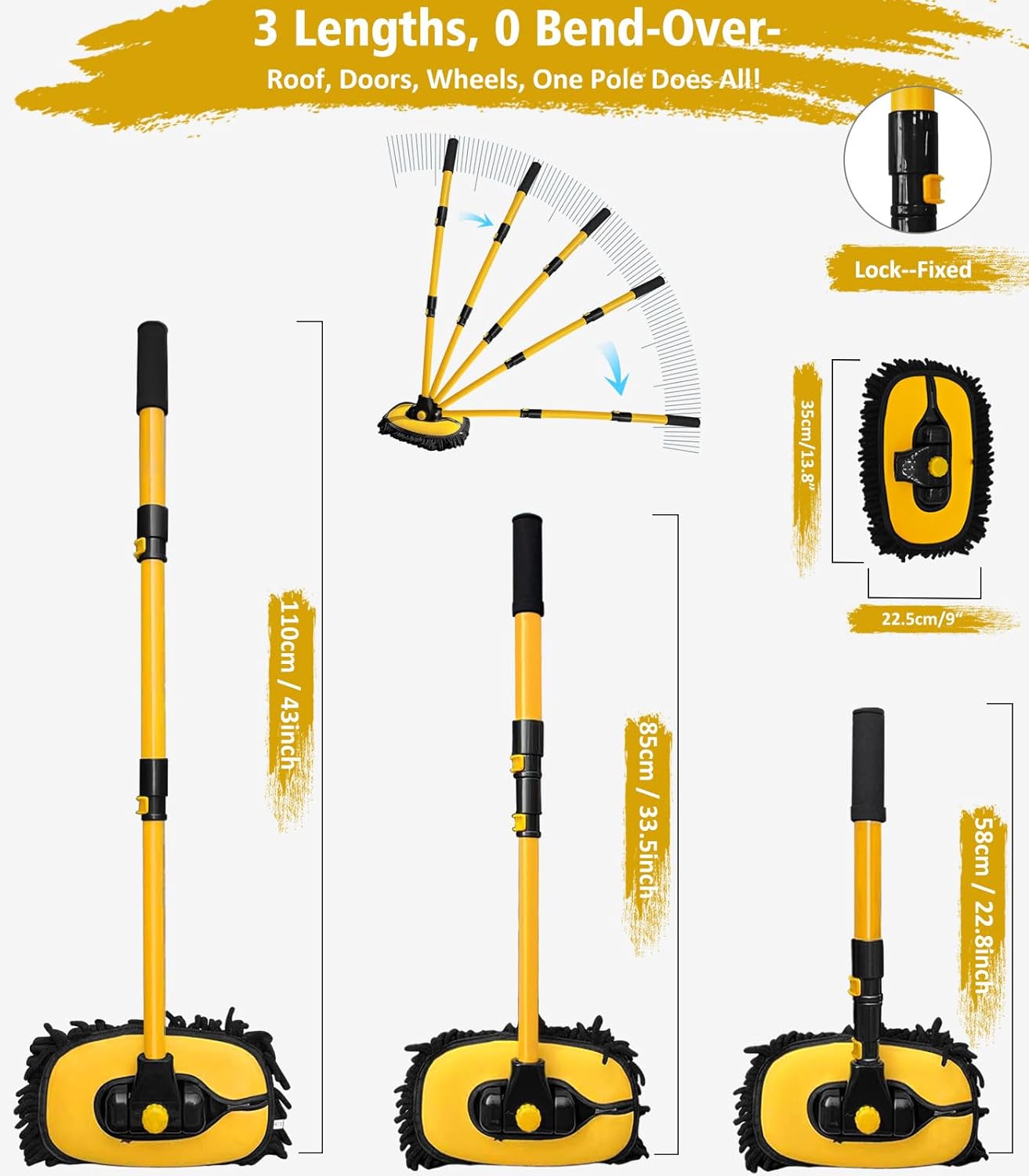 YeewayVeh 8-Piece Extendable Car Wash Kit – Soft Mop & Brushes for Scratch Free Shine