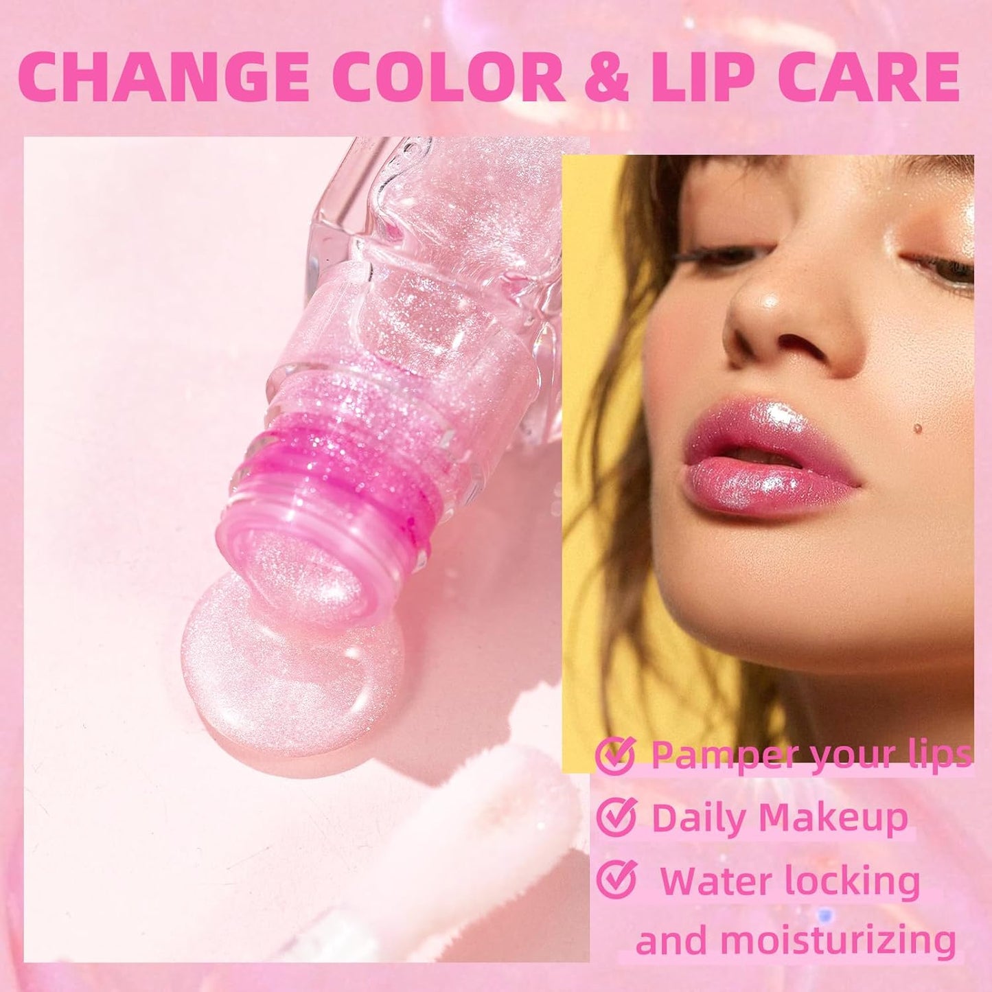 LANGMANNI 2‑Pc Hydrating Lip Glow Oil – Colour Changing, Non‑Sticky, Gloss Shine