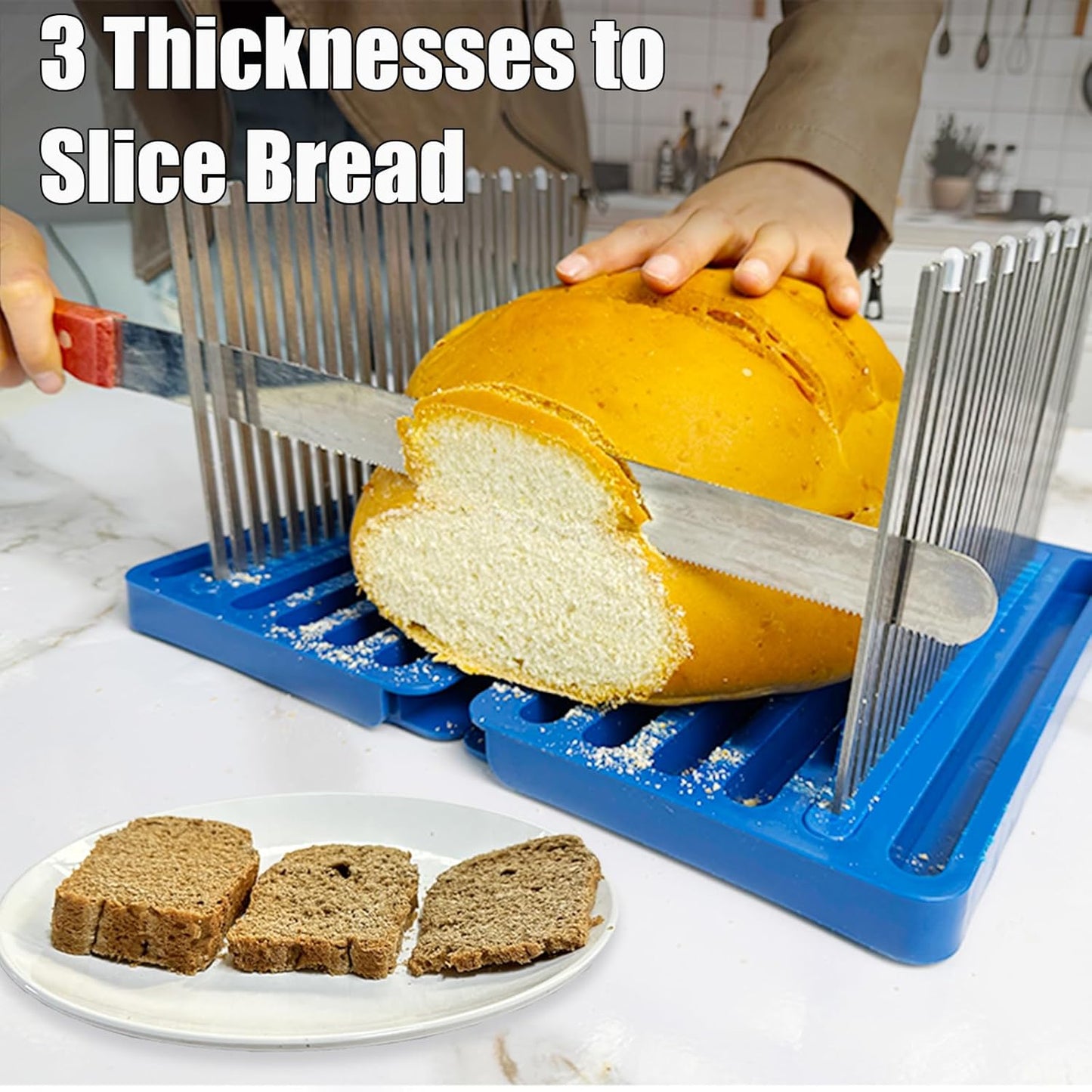 304 Stainless Steel Foldable Bread & Meat Slicer – Adjustable, Crumb Tray, Dishwasher