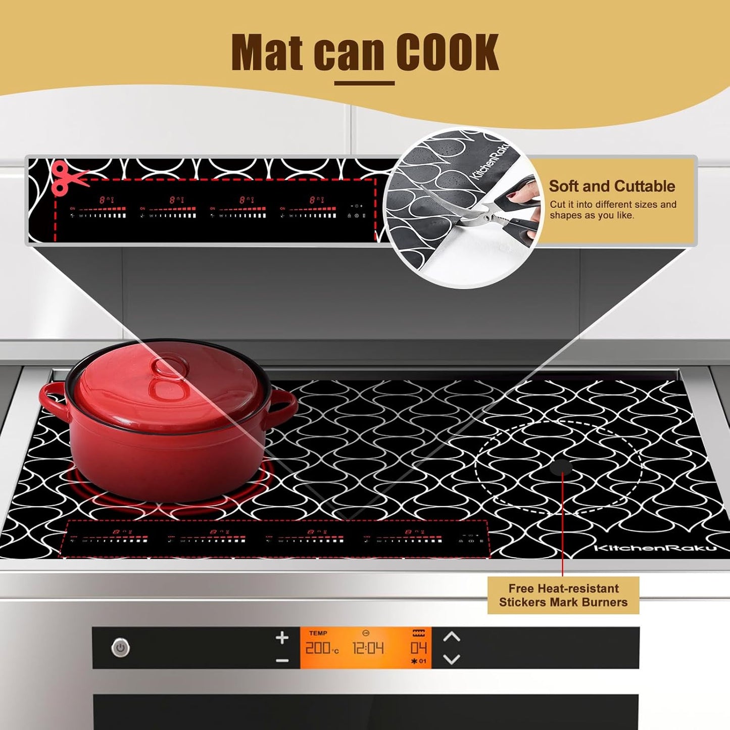 KitchenRaku Magnetic Induction Hob Protector Mat 61×53 cm – Silicone Cover