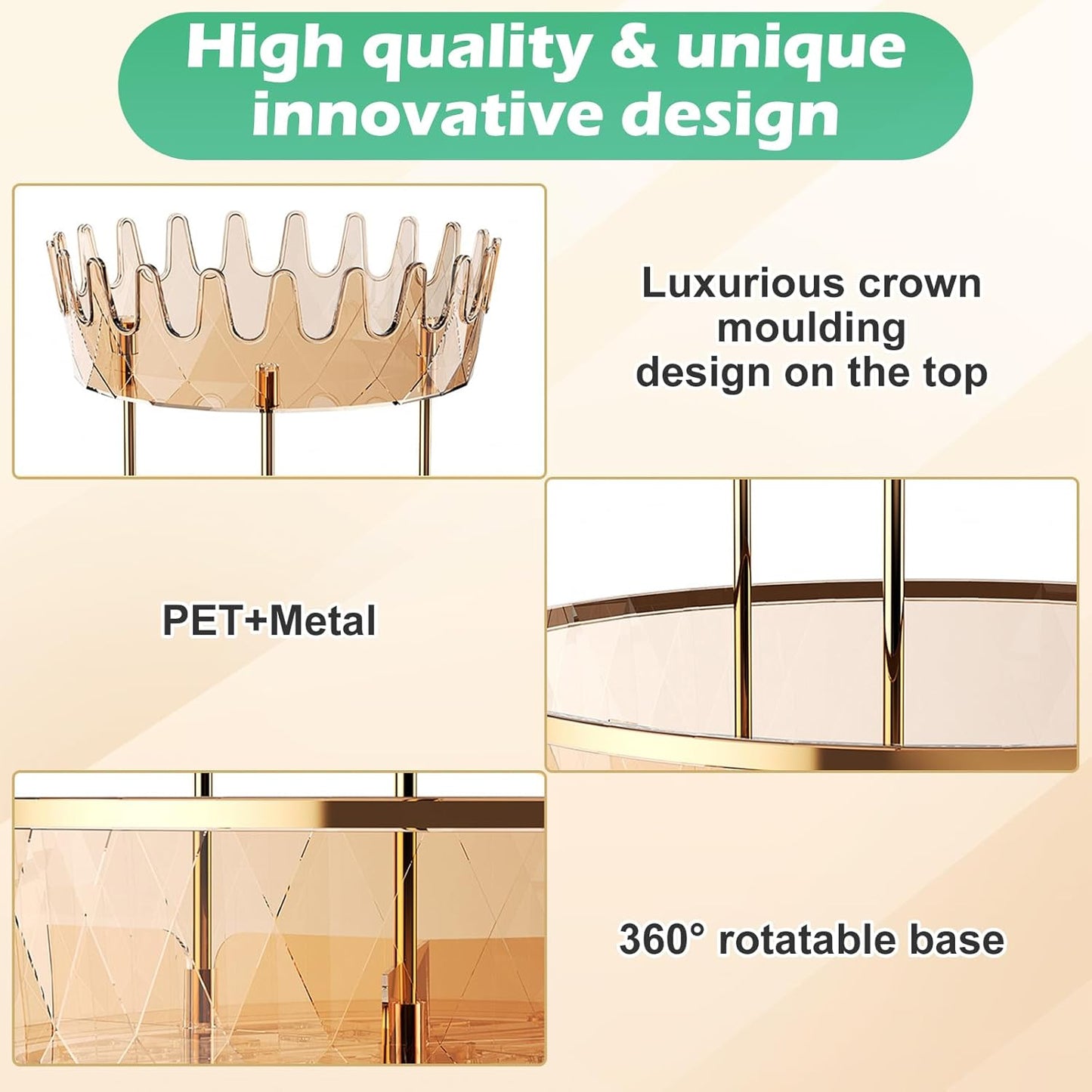 2-Tier 360° Rotating Makeup Organiser – Clear Vanity Storage for Skincare & Cosmetics