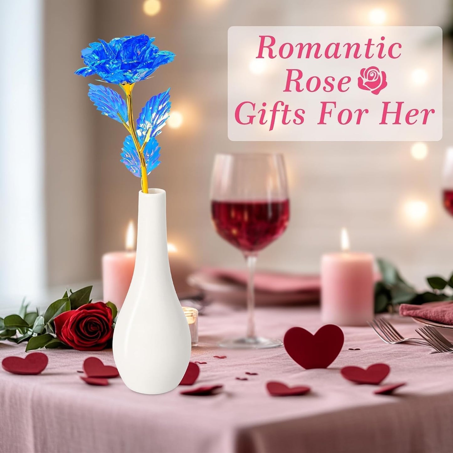 Artificial Blue Rose in Vase – Realistic Faux Flower Home Decor Gift