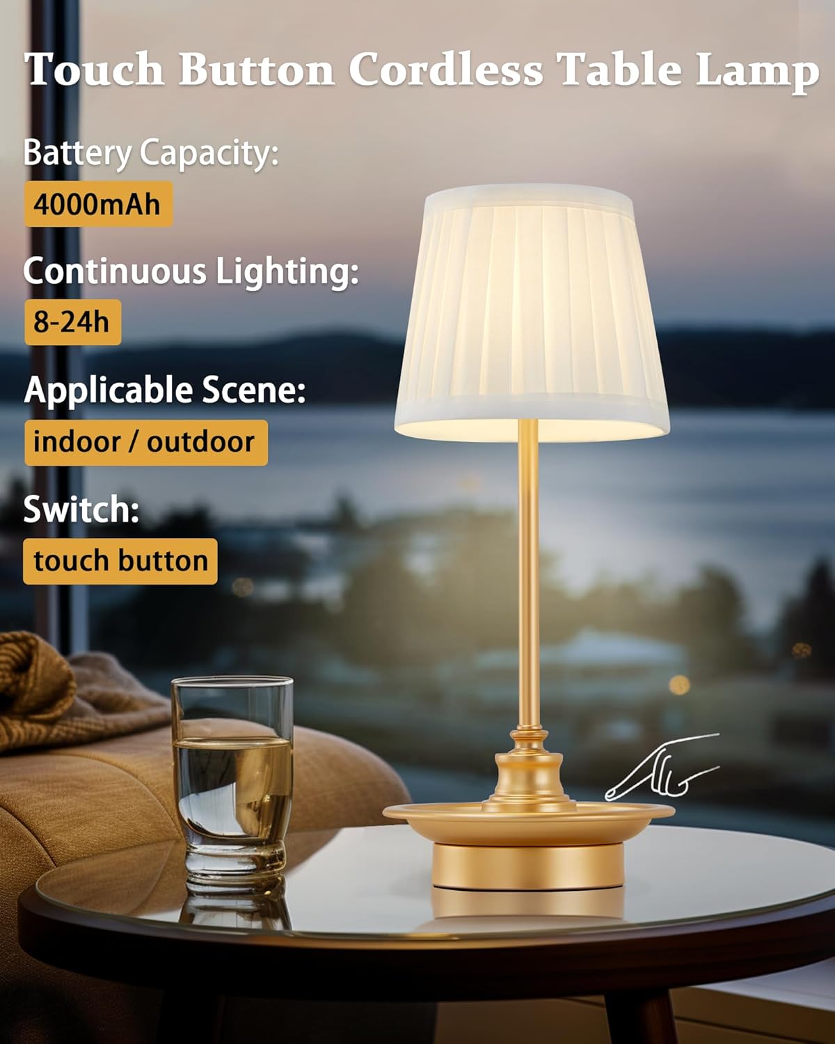GyroVu Cordless Table Lamp Rechargeable LED Touch Fabric Shade – UK Lighting