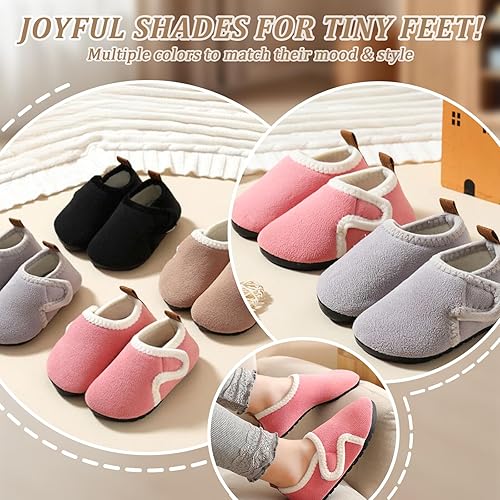 Kids Sherpa Fleece Slippers Non Slip Rubber Sole Warm Winter Pink
