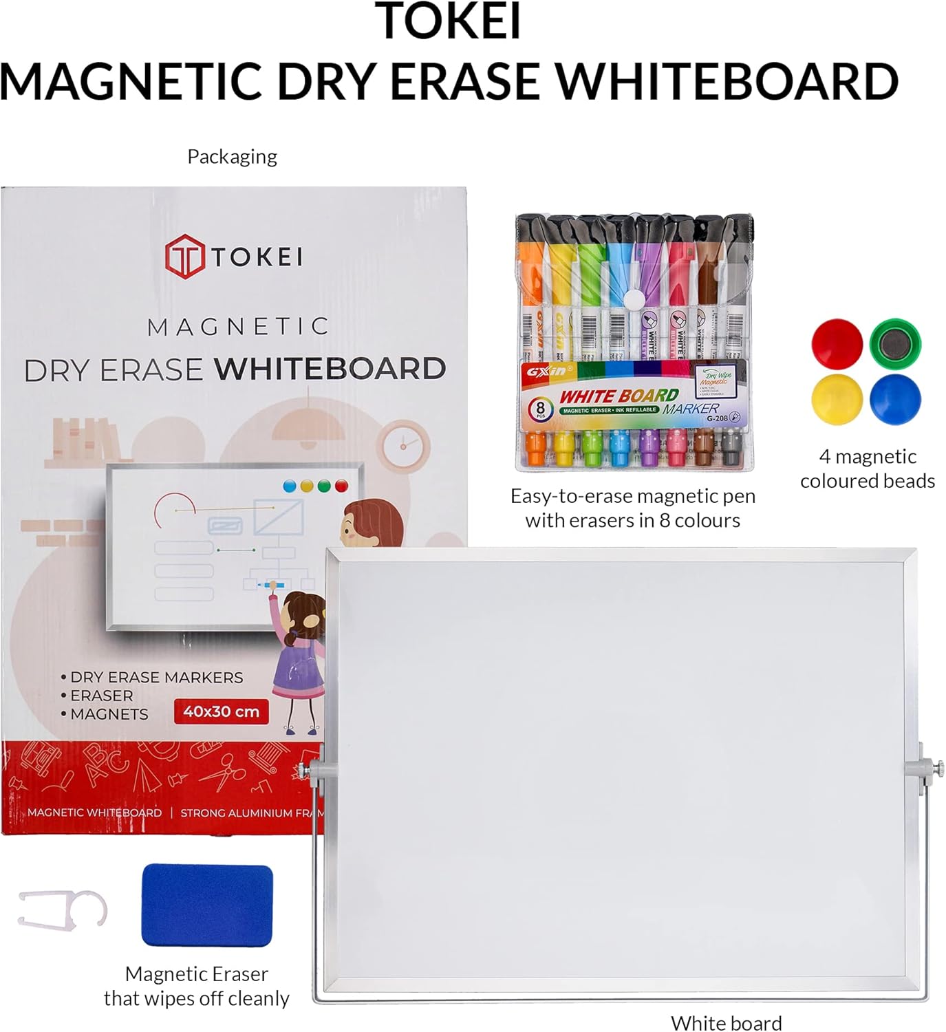 Tokei A3 Double‑Sided Magnetic Whiteboard + Pen & Eraser – Compact & Portable