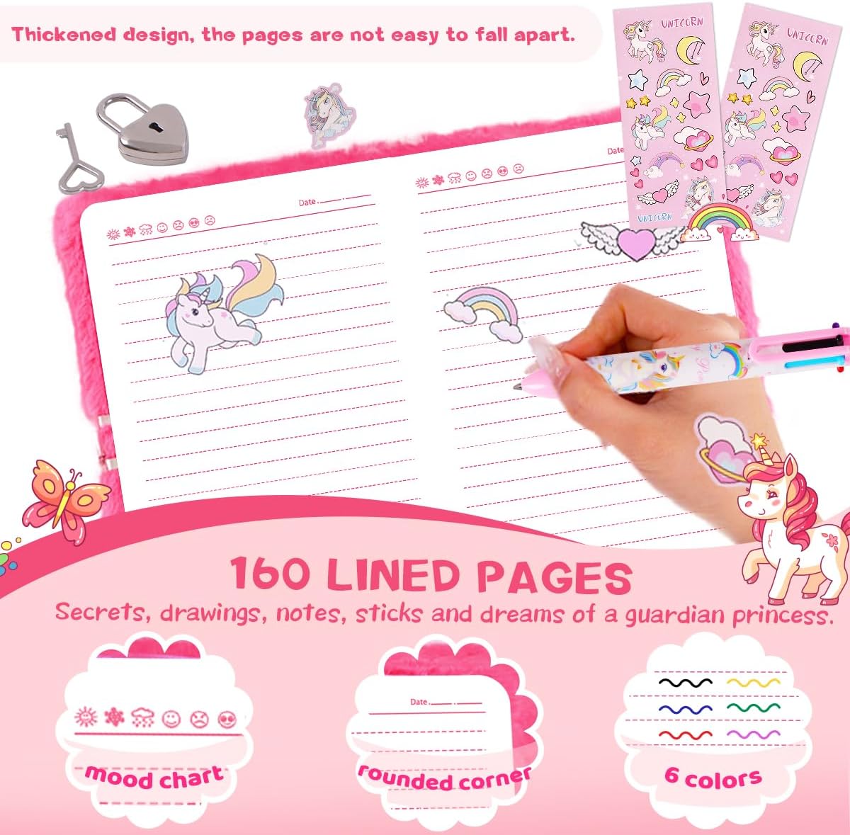 ENYILEE Plush Unicorn Heart Diary – Lock & 2 Keys – Girls’ Secret Journal