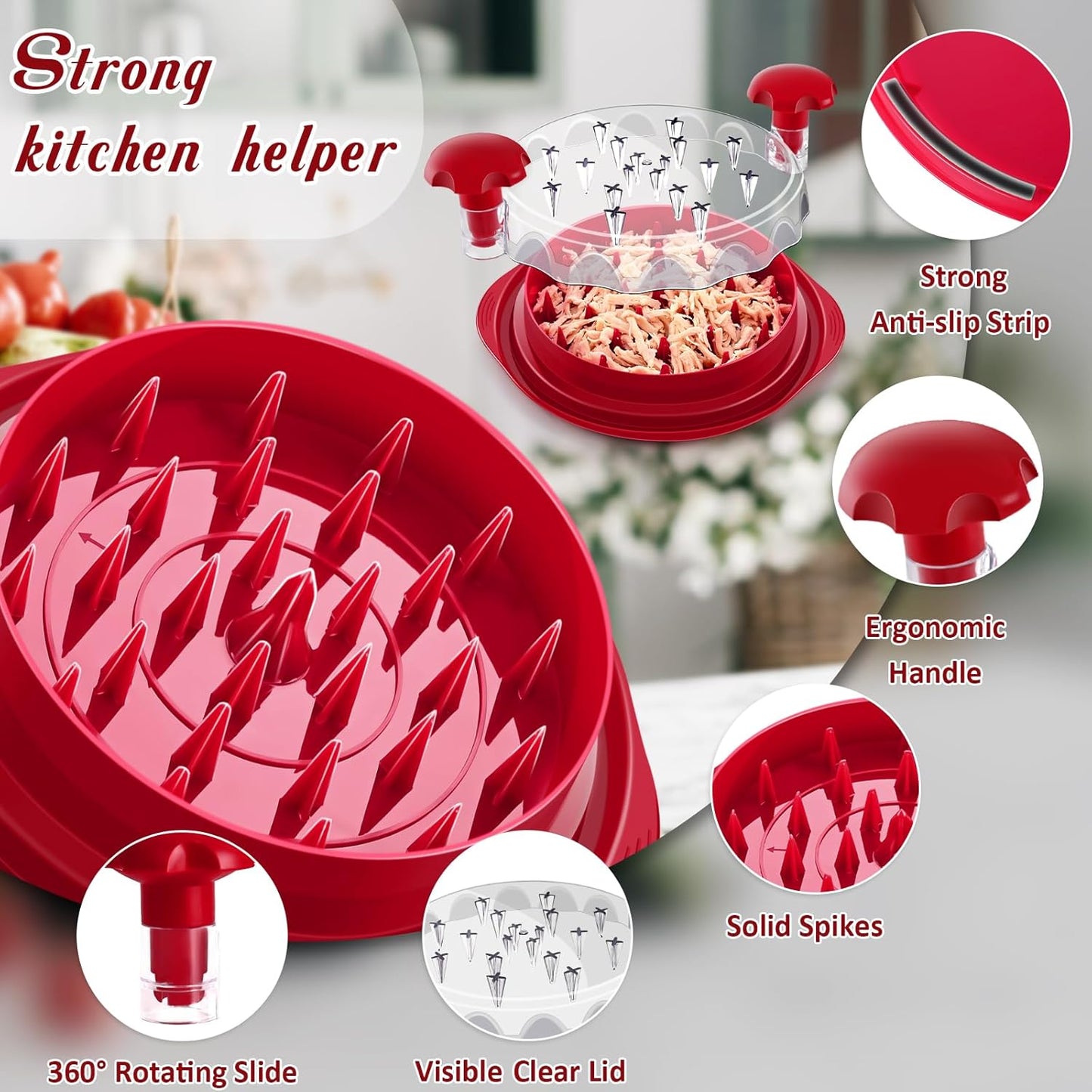 Meat Shredder with Clear Lid Ergonomic Handle – Easy Chicken & Pork Shredding