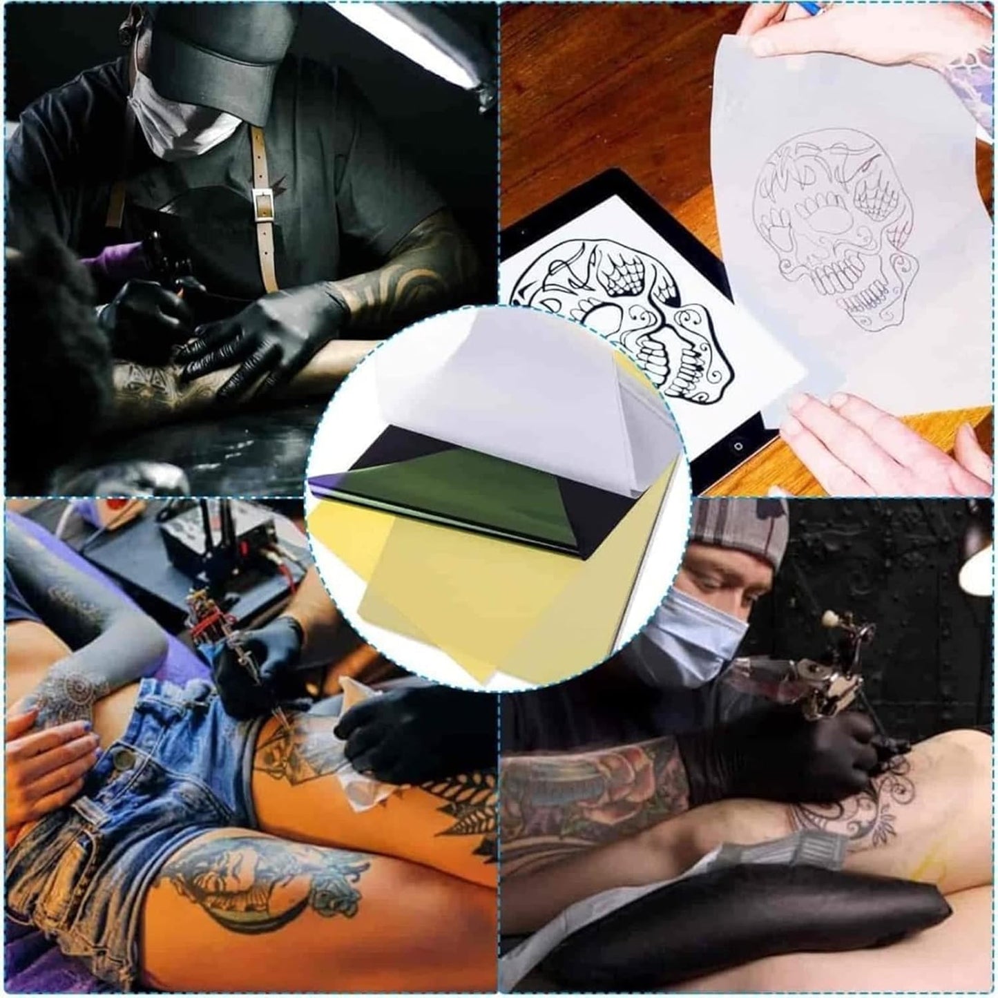 Tattoo Practice Skin + Transfer Paper Kit ‑ 20pc Realistic Synthetic Sheets Set