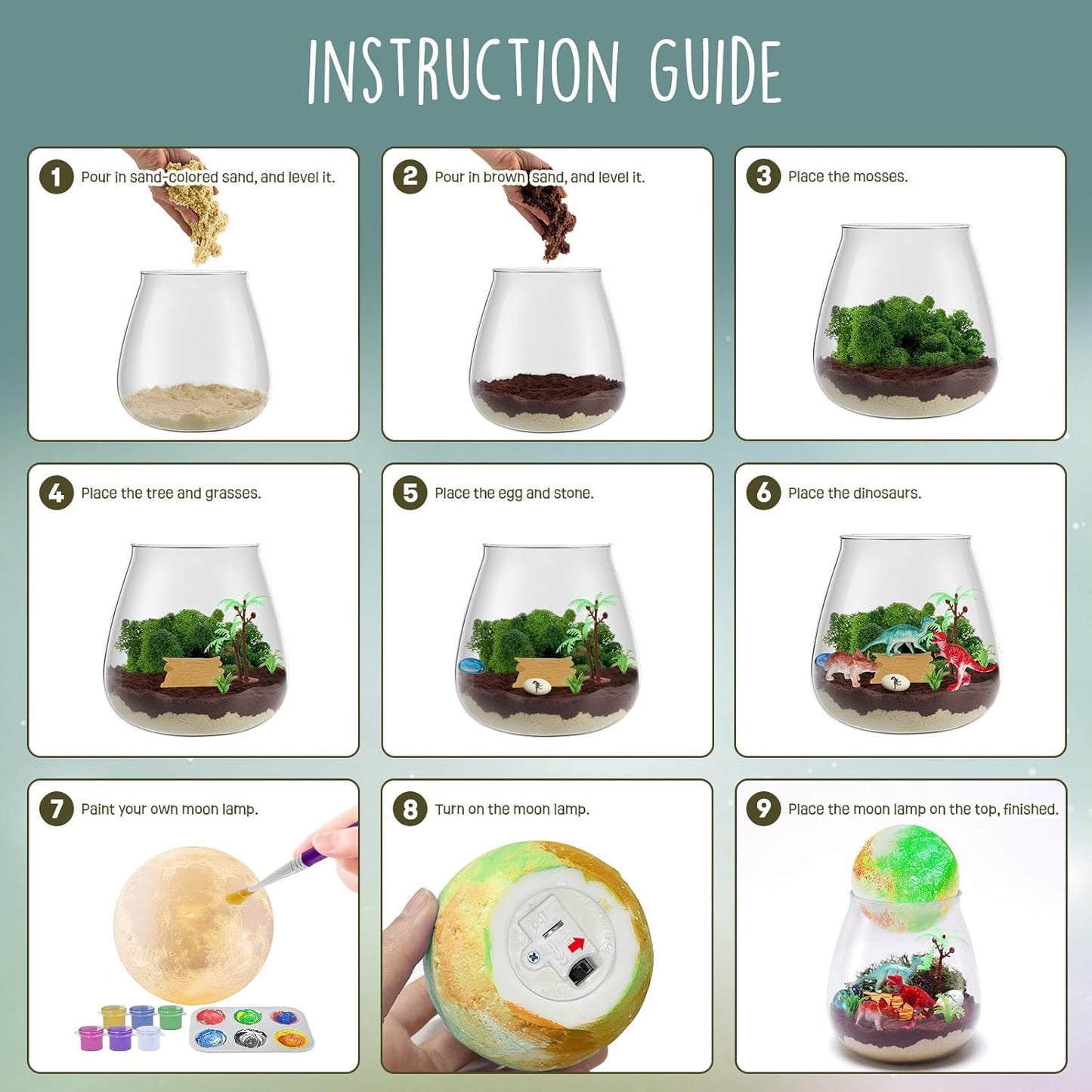 LAOESE Dinosaur Terrarium Kit & DIY Moon Lamp – Kids Craft Gift Ages 4-12