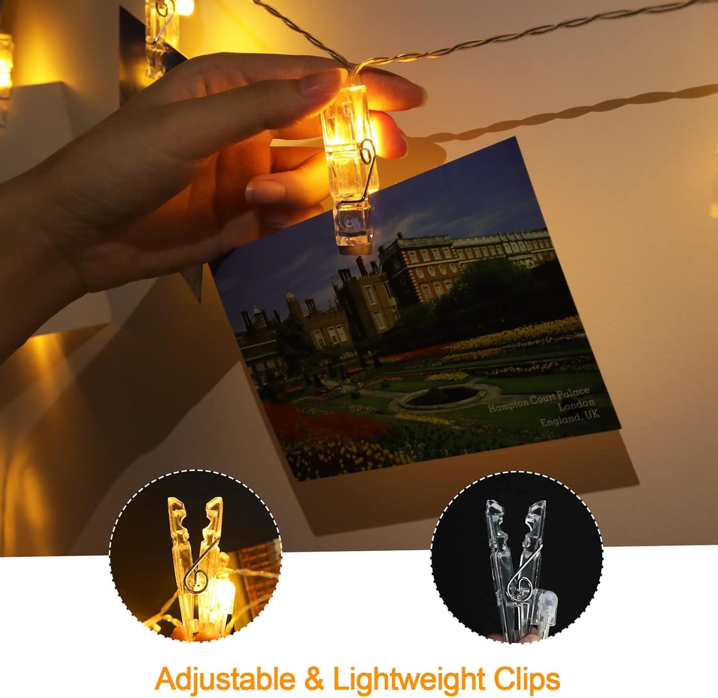 6 m 40 LED Photo Clip String Fairy Lights ‑ Battery Operated Wall & Room Décor