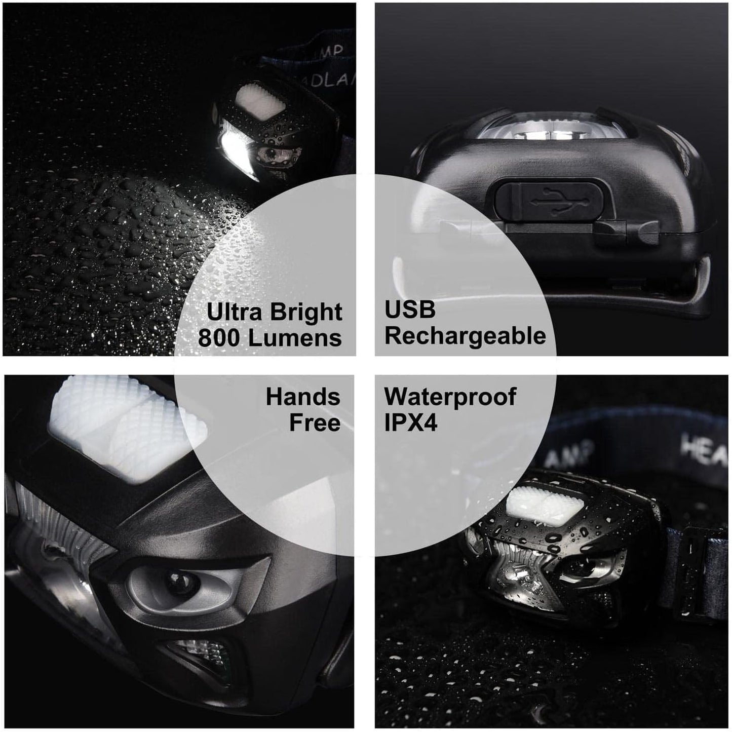 APUNOL Rechargeable LED Head Torch – 2 Pack, 800lm, IPX4