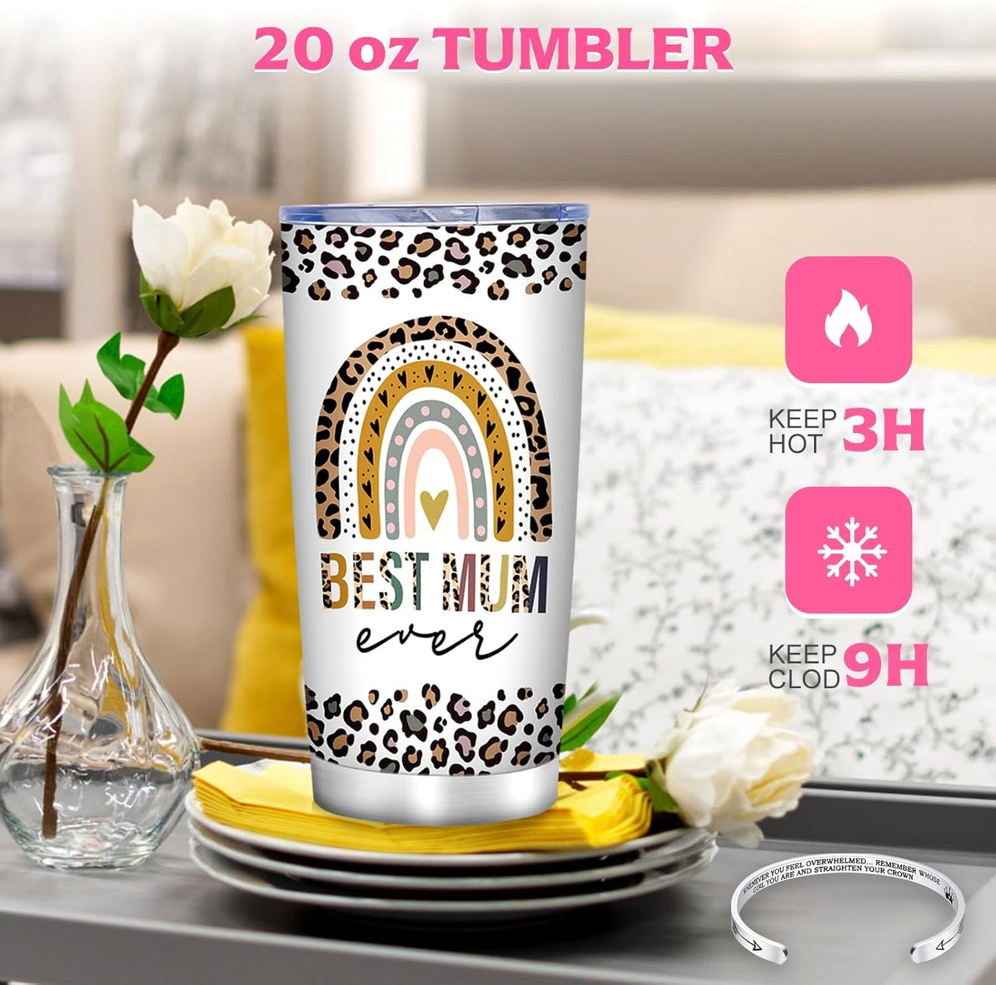 AYGE 7‑Piece Mother’s Day Gift Set – Insulated Tumbler, Candle, Bath Bomb & Keepsakes
